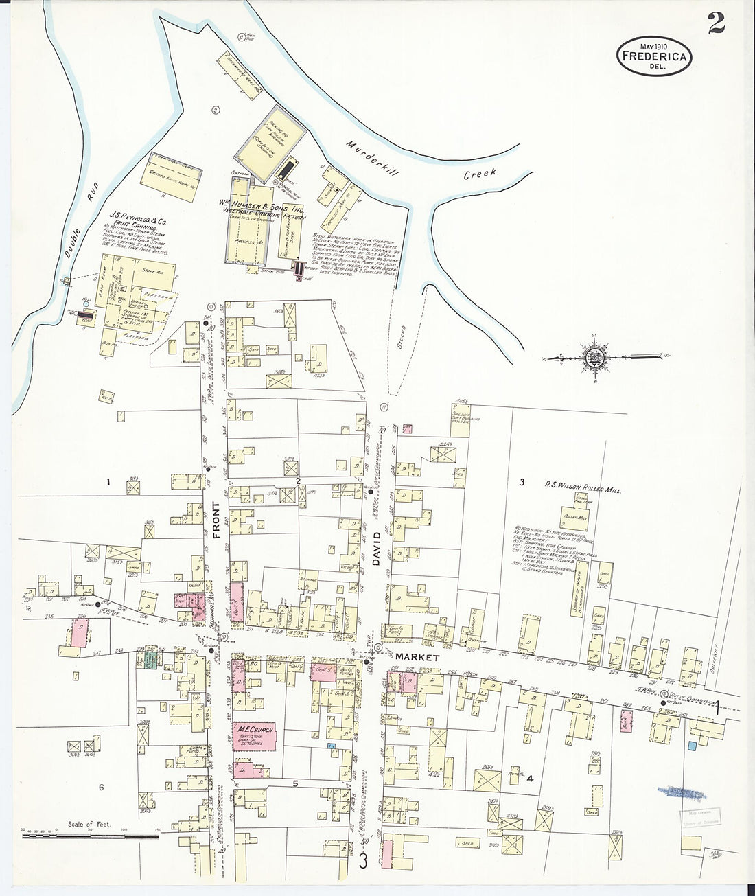 This old map of Frederica, Kent County, Delaware was created by Sanborn Map Company in 1910