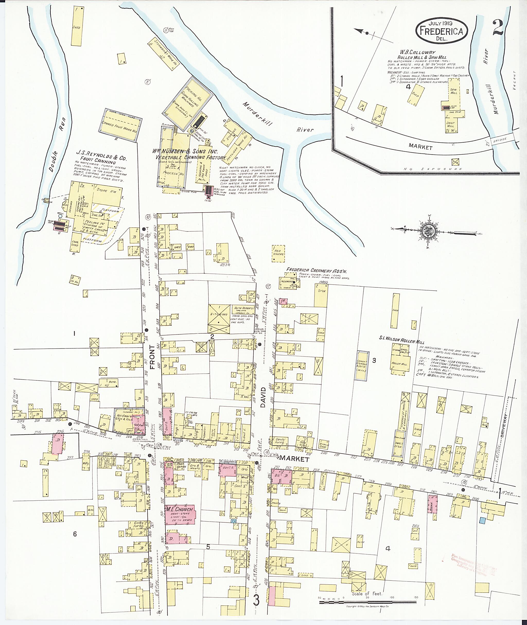 This old map of Frederica, Kent County, Delaware was created by Sanborn Map Company in 1919