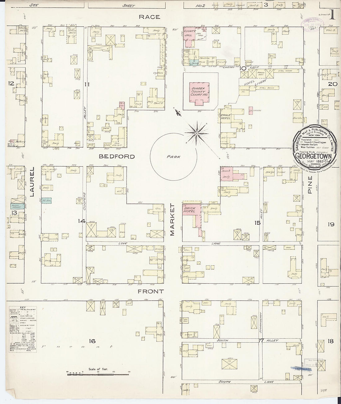 This old map of Georgetown, Sussex County, Delaware was created by Sanborn Map Company in 1885