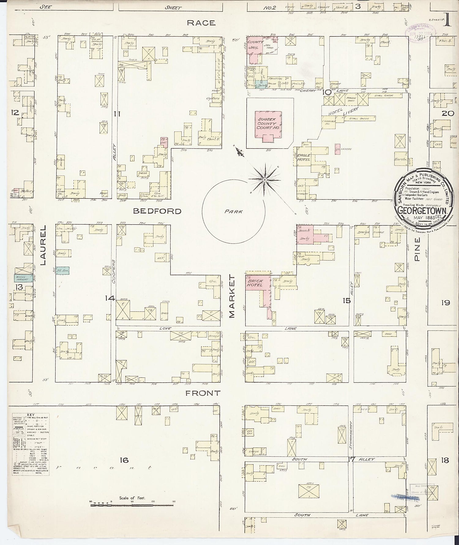 This old map of Georgetown, Sussex County, Delaware was created by Sanborn Map Company in 1885