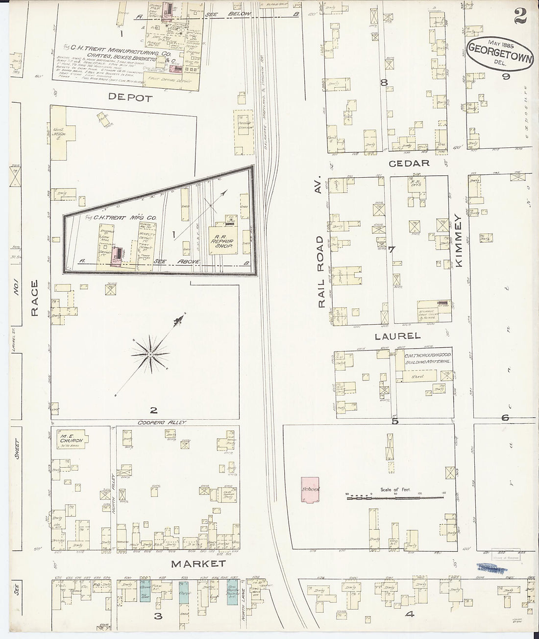 This old map of Georgetown, Sussex County, Delaware was created by Sanborn Map Company in 1885