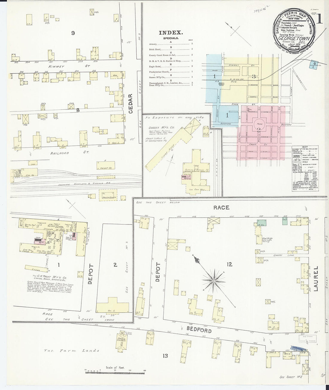 This old map of Georgetown, Sussex County, Delaware was created by Sanborn Map Company in 1891