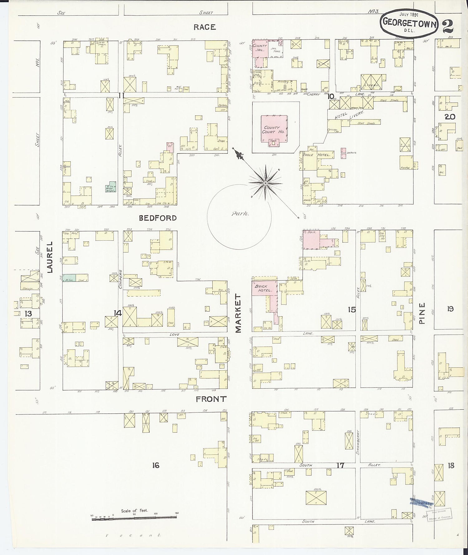 This old map of Georgetown, Sussex County, Delaware was created by Sanborn Map Company in 1891