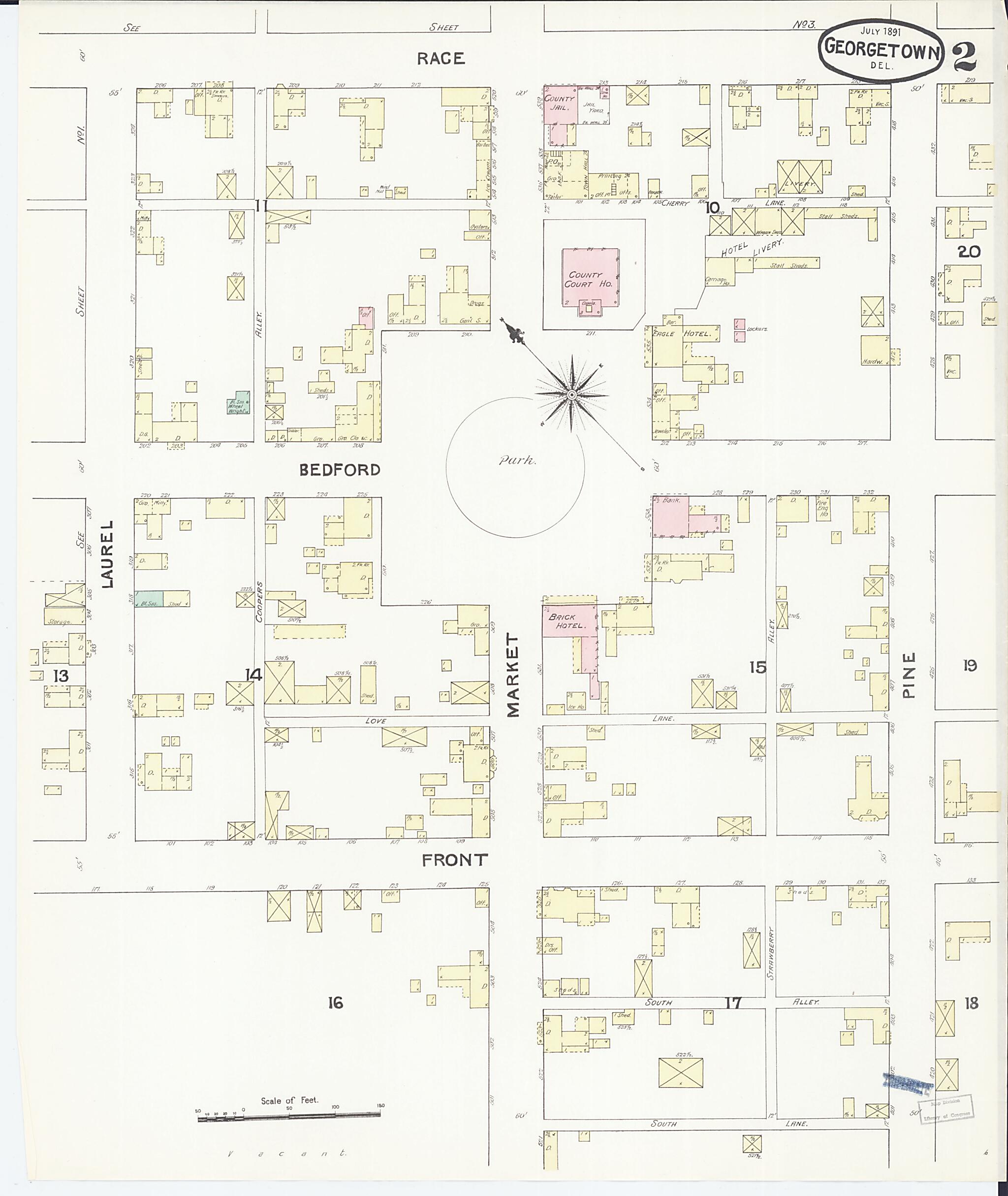 This old map of Georgetown, Sussex County, Delaware was created by Sanborn Map Company in 1891