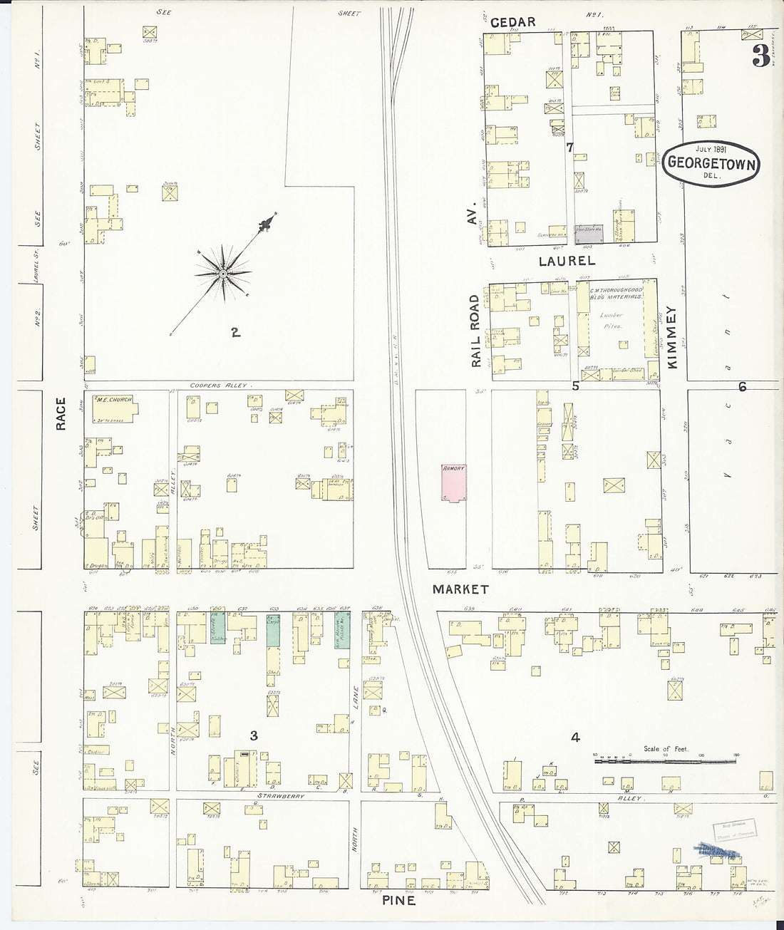 This old map of Georgetown, Sussex County, Delaware was created by Sanborn Map Company in 1891