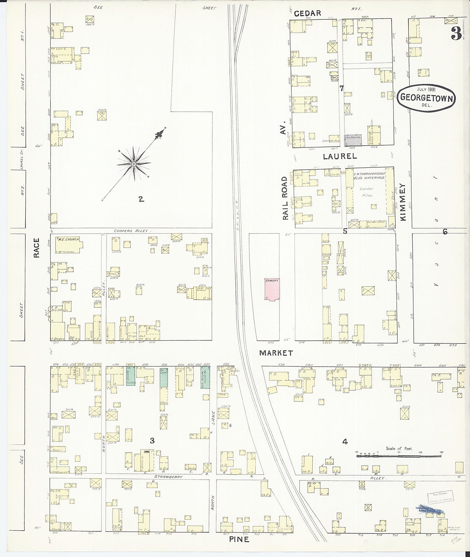 This old map of Georgetown, Sussex County, Delaware was created by Sanborn Map Company in 1891