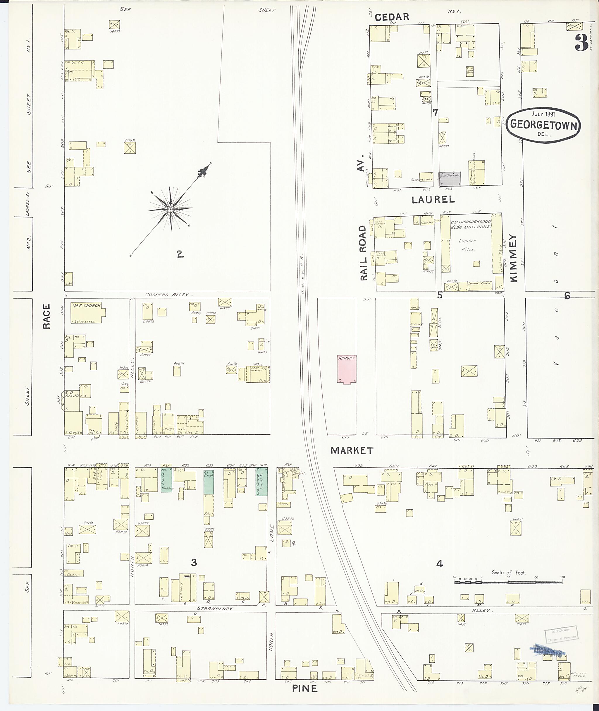 This old map of Georgetown, Sussex County, Delaware was created by Sanborn Map Company in 1891