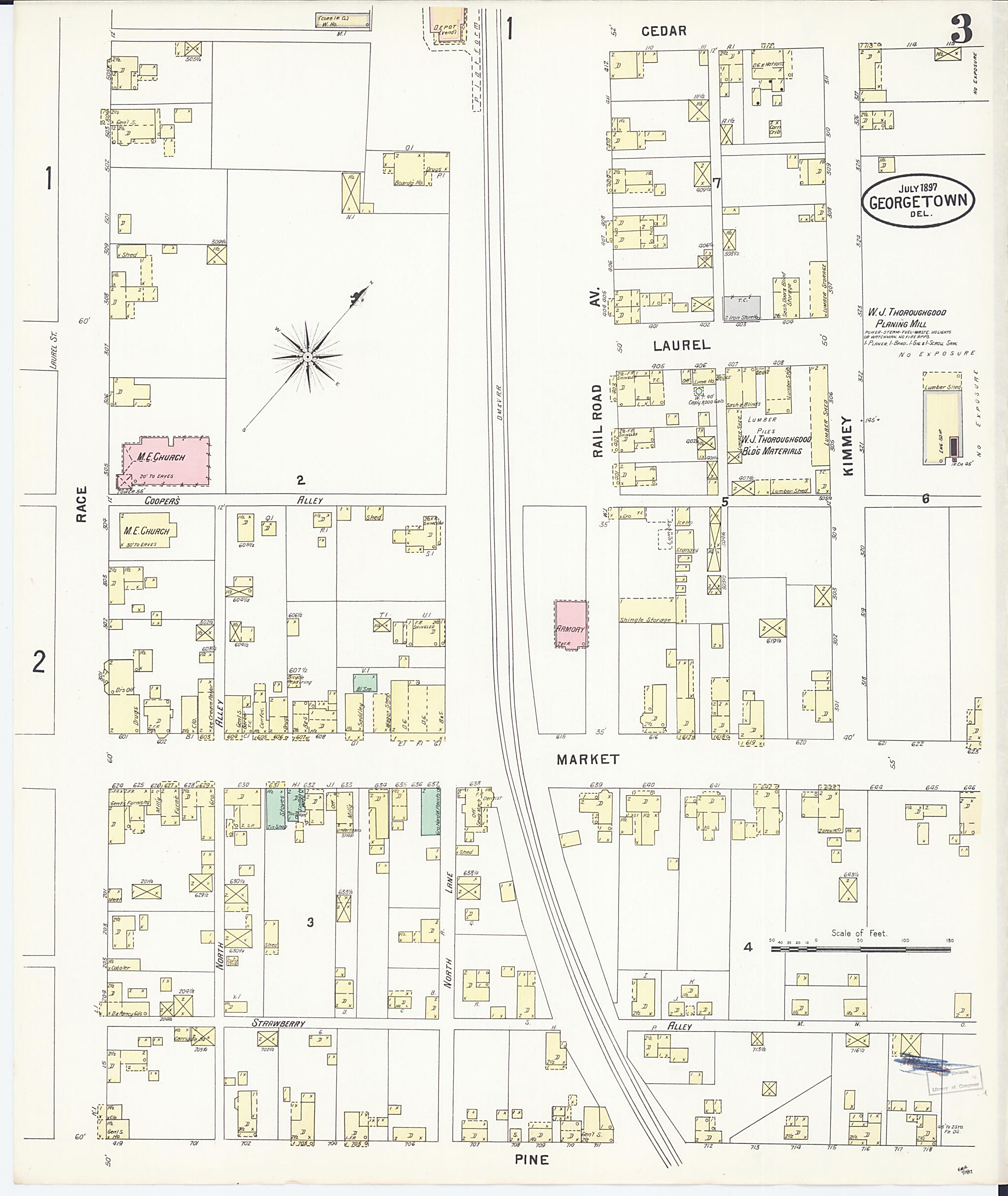 This old map of Georgetown, Sussex County, Delaware was created by Sanborn Map Company in 1897