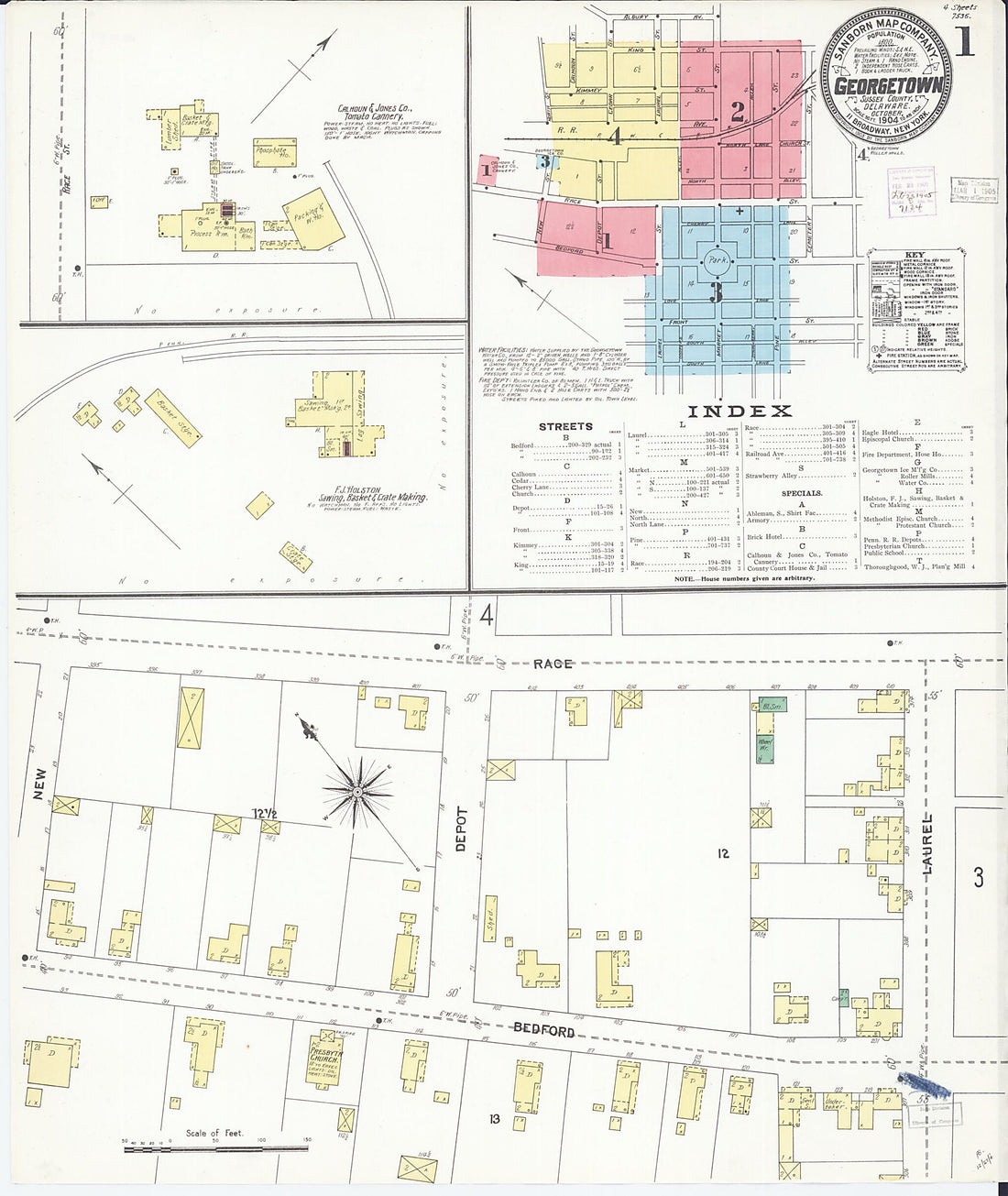 This old map of Georgetown, Sussex County, Delaware was created by Sanborn Map Company in 1904