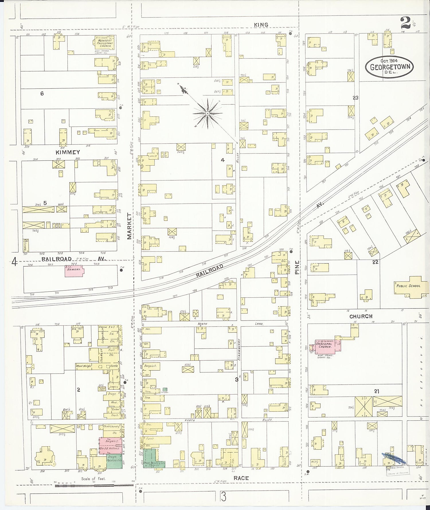 This old map of Georgetown, Sussex County, Delaware was created by Sanborn Map Company in 1904