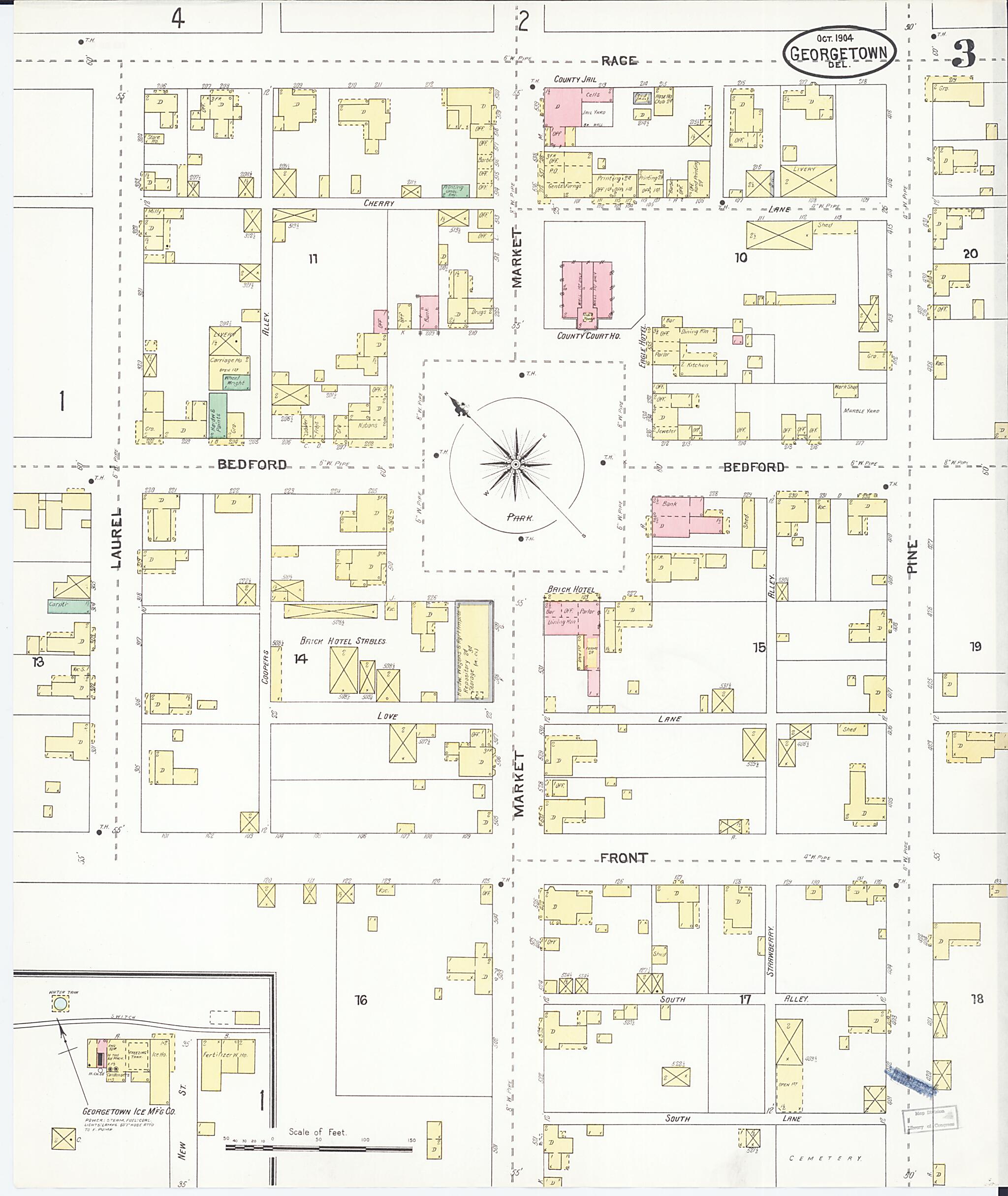 This old map of Georgetown, Sussex County, Delaware was created by Sanborn Map Company in 1904