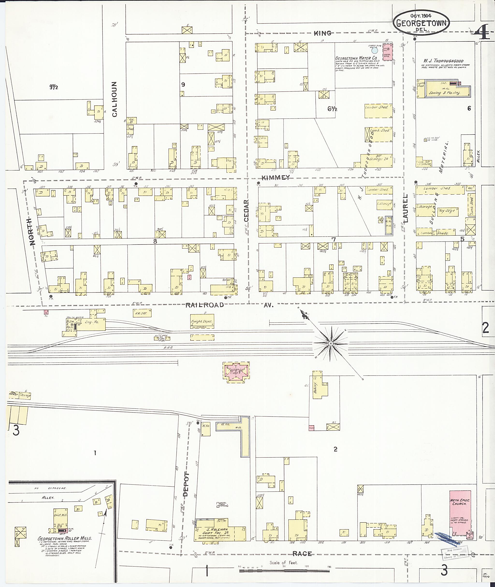 This old map of Georgetown, Sussex County, Delaware was created by Sanborn Map Company in 1904