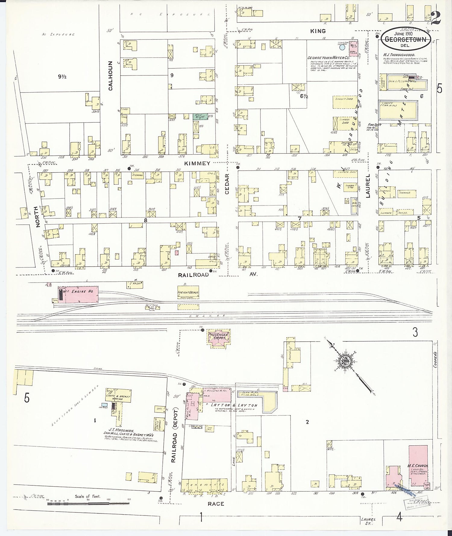 This old map of Georgetown, Sussex County, Delaware was created by Sanborn Map Company in 1910