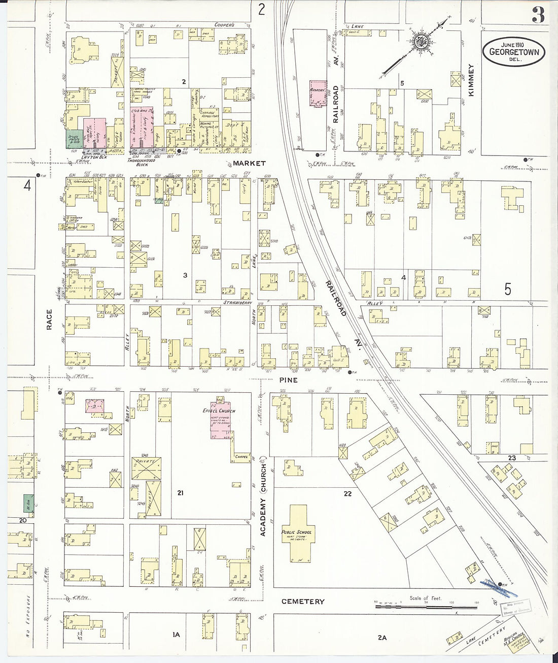 This old map of Georgetown, Sussex County, Delaware was created by Sanborn Map Company in 1910