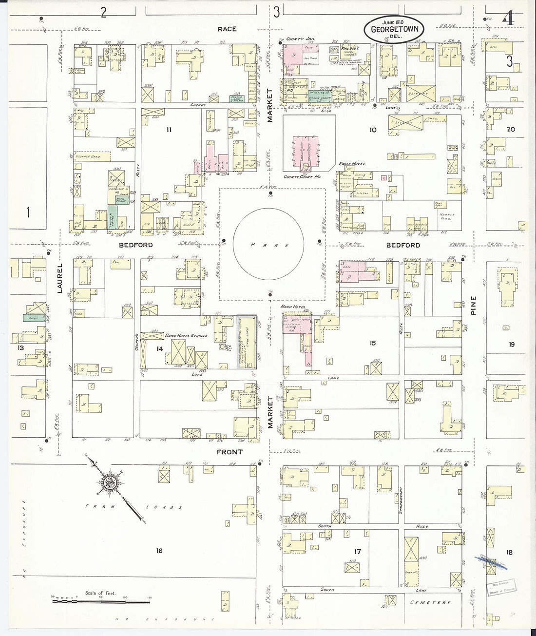 This old map of Georgetown, Sussex County, Delaware was created by Sanborn Map Company in 1910