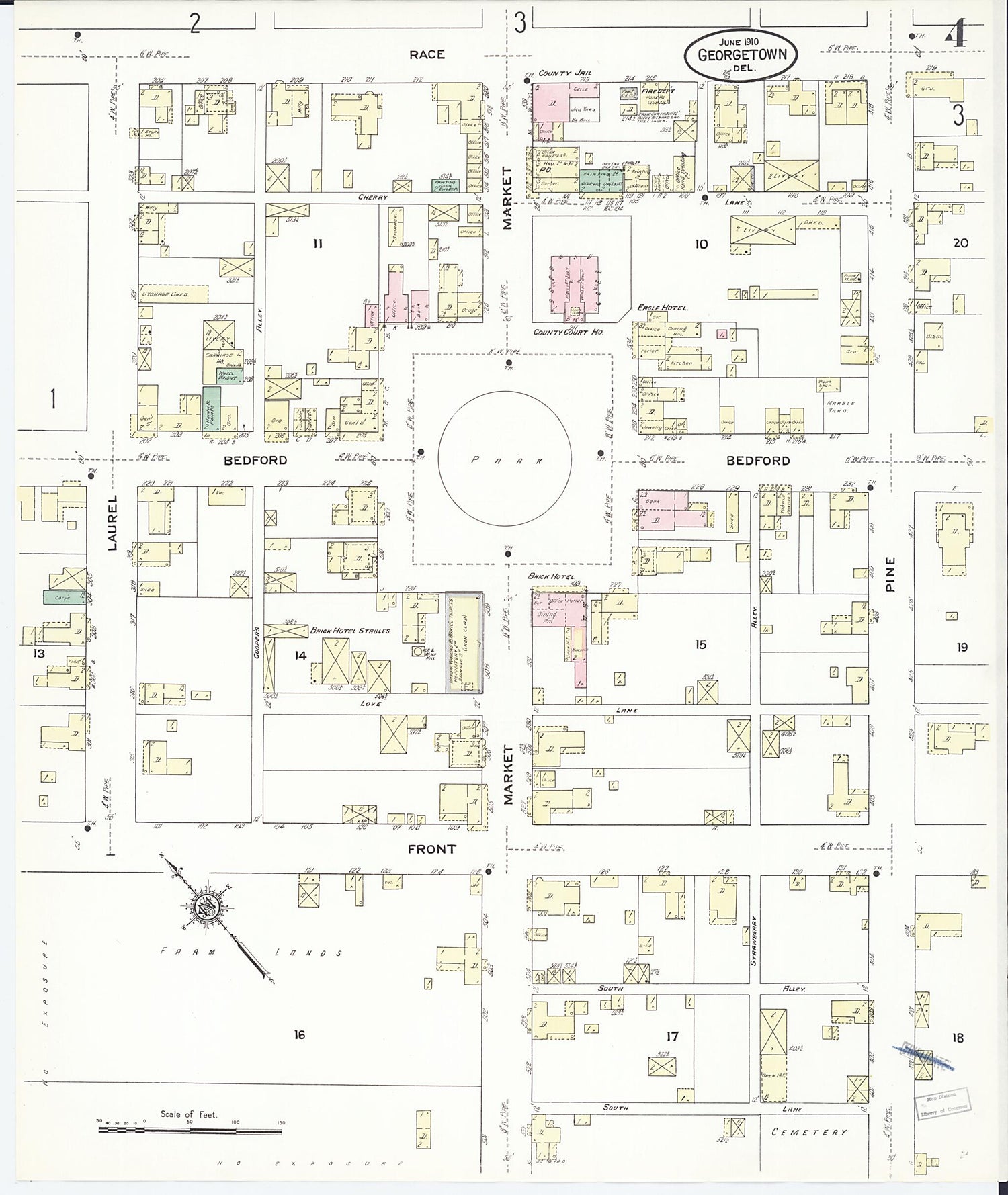 This old map of Georgetown, Sussex County, Delaware was created by Sanborn Map Company in 1910