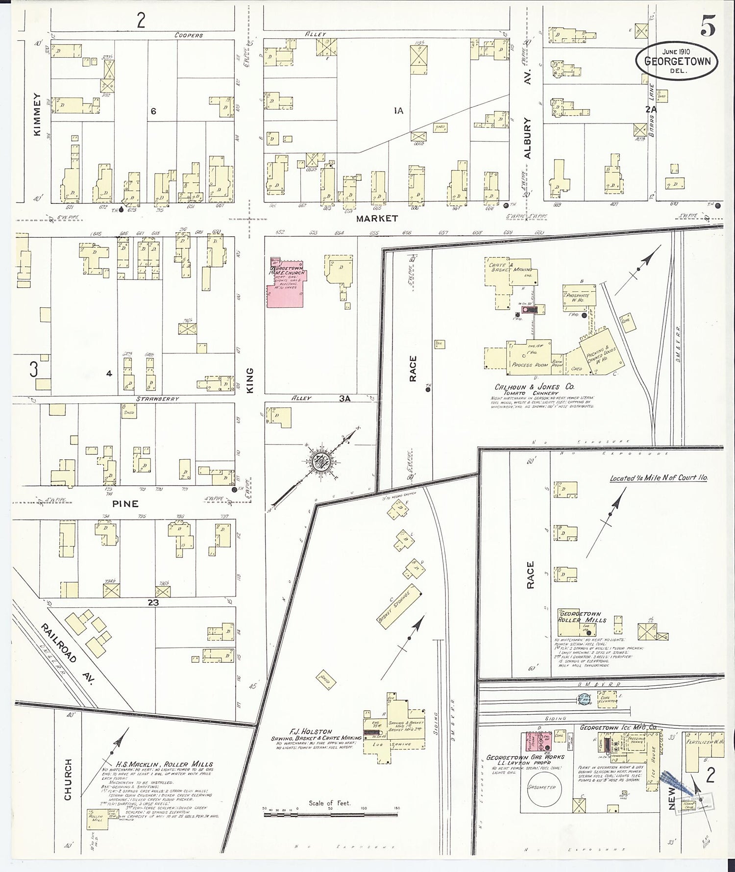 This old map of Georgetown, Sussex County, Delaware was created by Sanborn Map Company in 1910