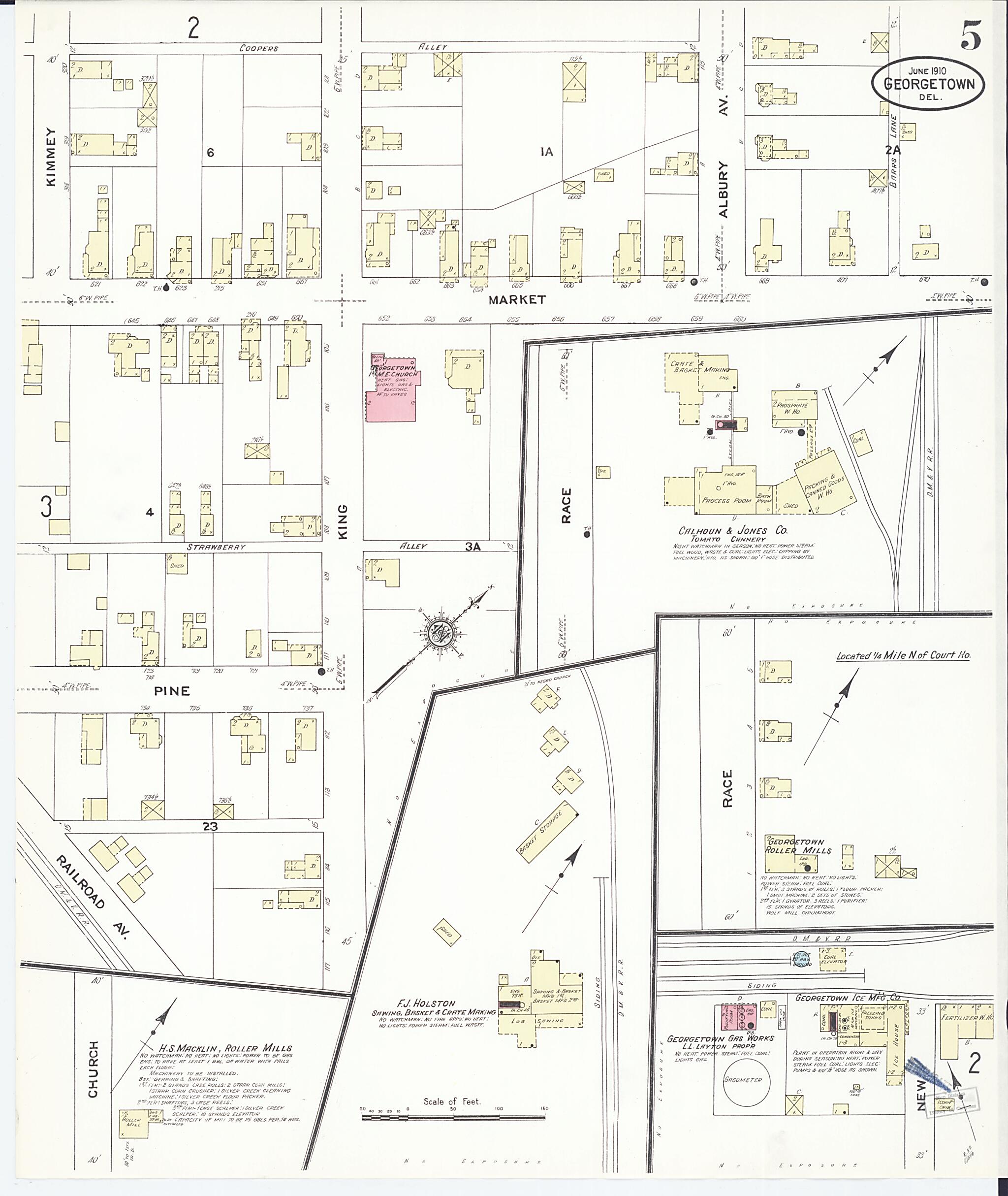 This old map of Georgetown, Sussex County, Delaware was created by Sanborn Map Company in 1910