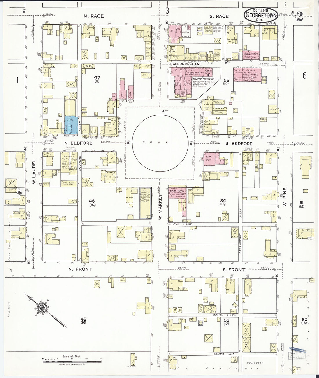 This old map of Georgetown, Sussex County, Delaware was created by Sanborn Map Company in 1919