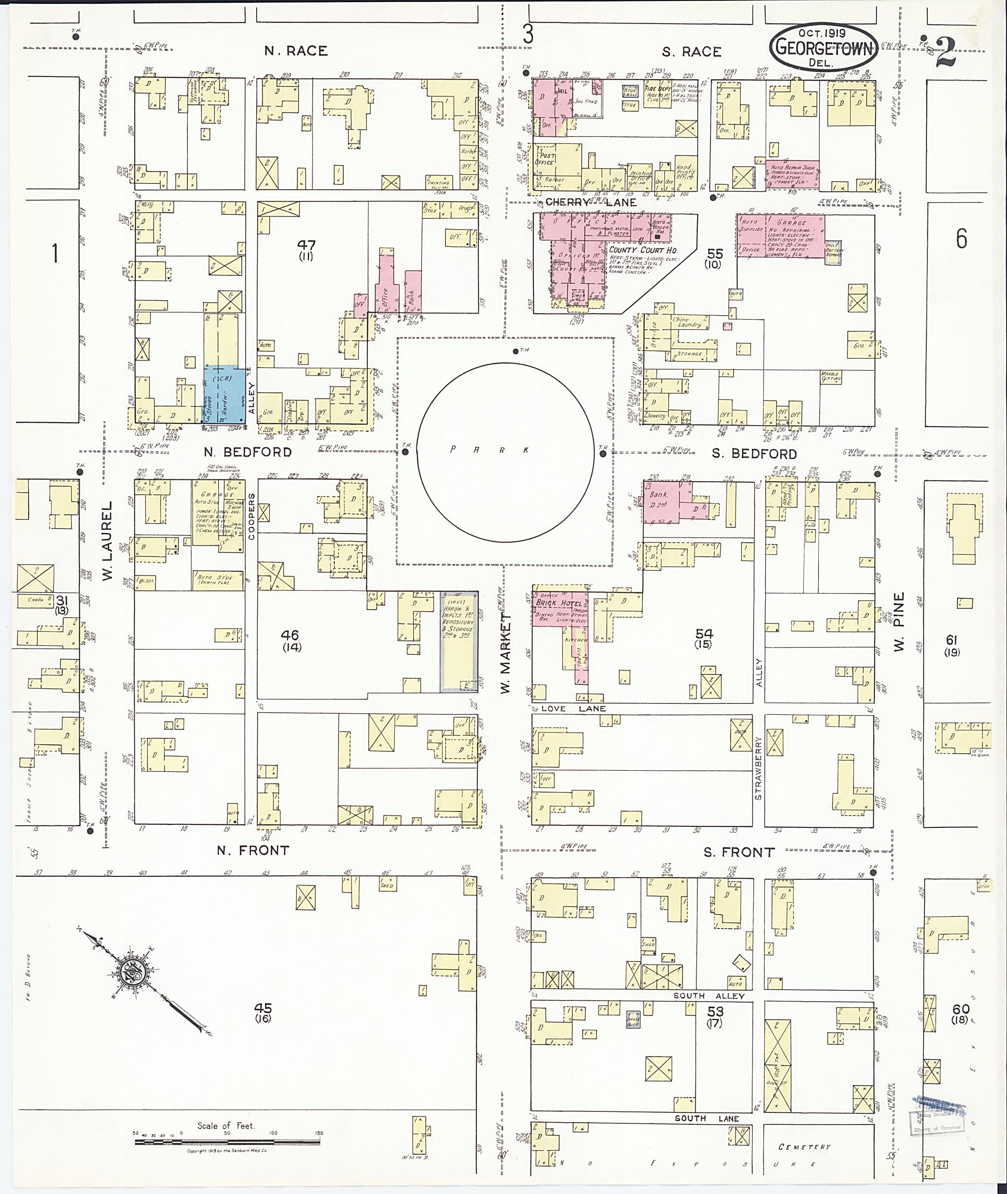 This old map of Georgetown, Sussex County, Delaware was created by Sanborn Map Company in 1919