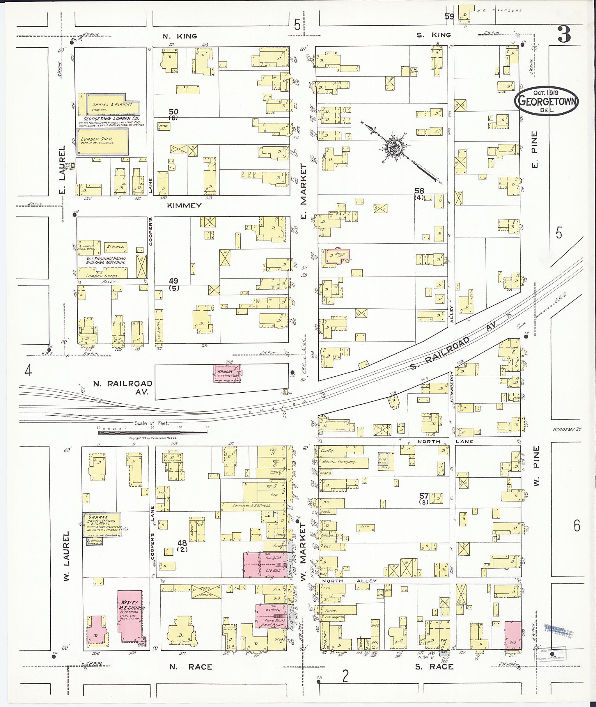 This old map of Georgetown, Sussex County, Delaware was created by Sanborn Map Company in 1919