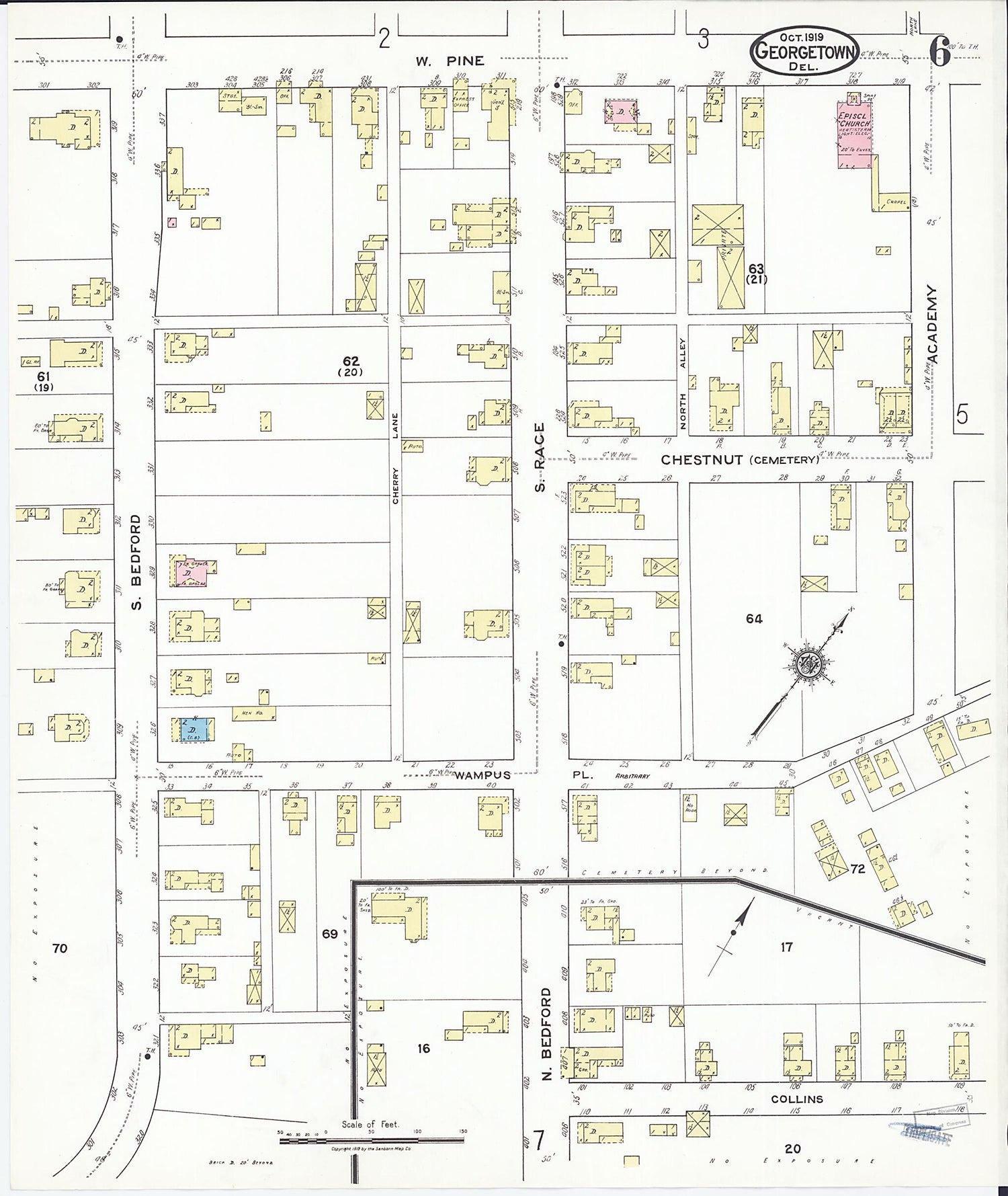 This old map of Georgetown, Sussex County, Delaware was created by Sanborn Map Company in 1919