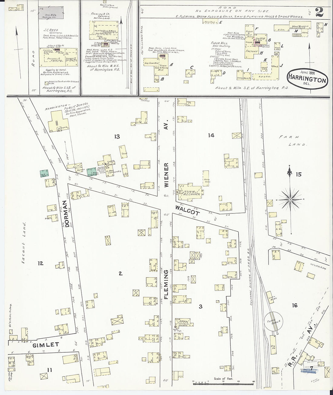 This old map of Harrington, Kent County, Delaware was created by Sanborn Map Company in 1891