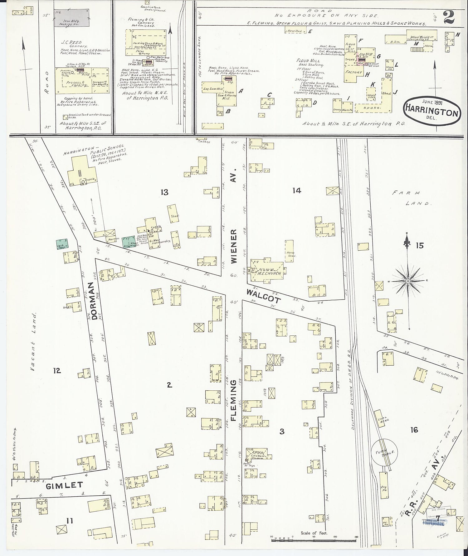 This old map of Harrington, Kent County, Delaware was created by Sanborn Map Company in 1891