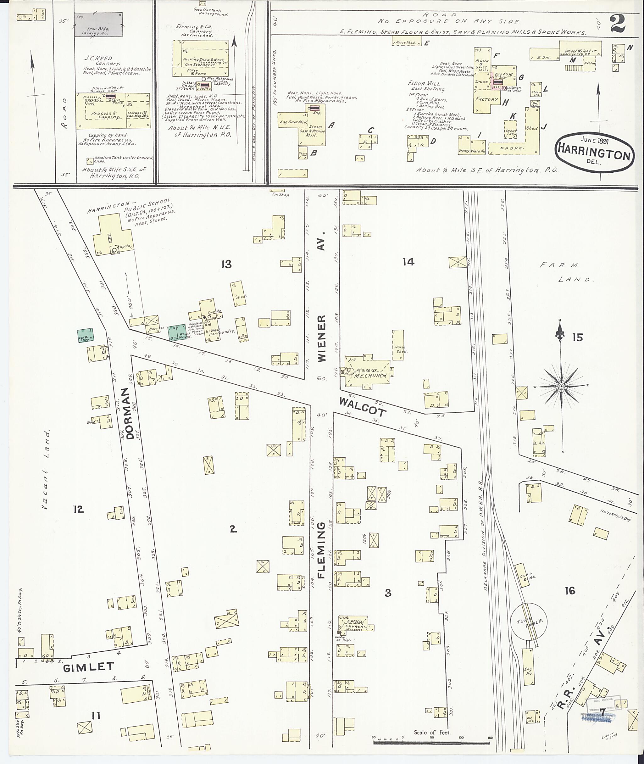 This old map of Harrington, Kent County, Delaware was created by Sanborn Map Company in 1891