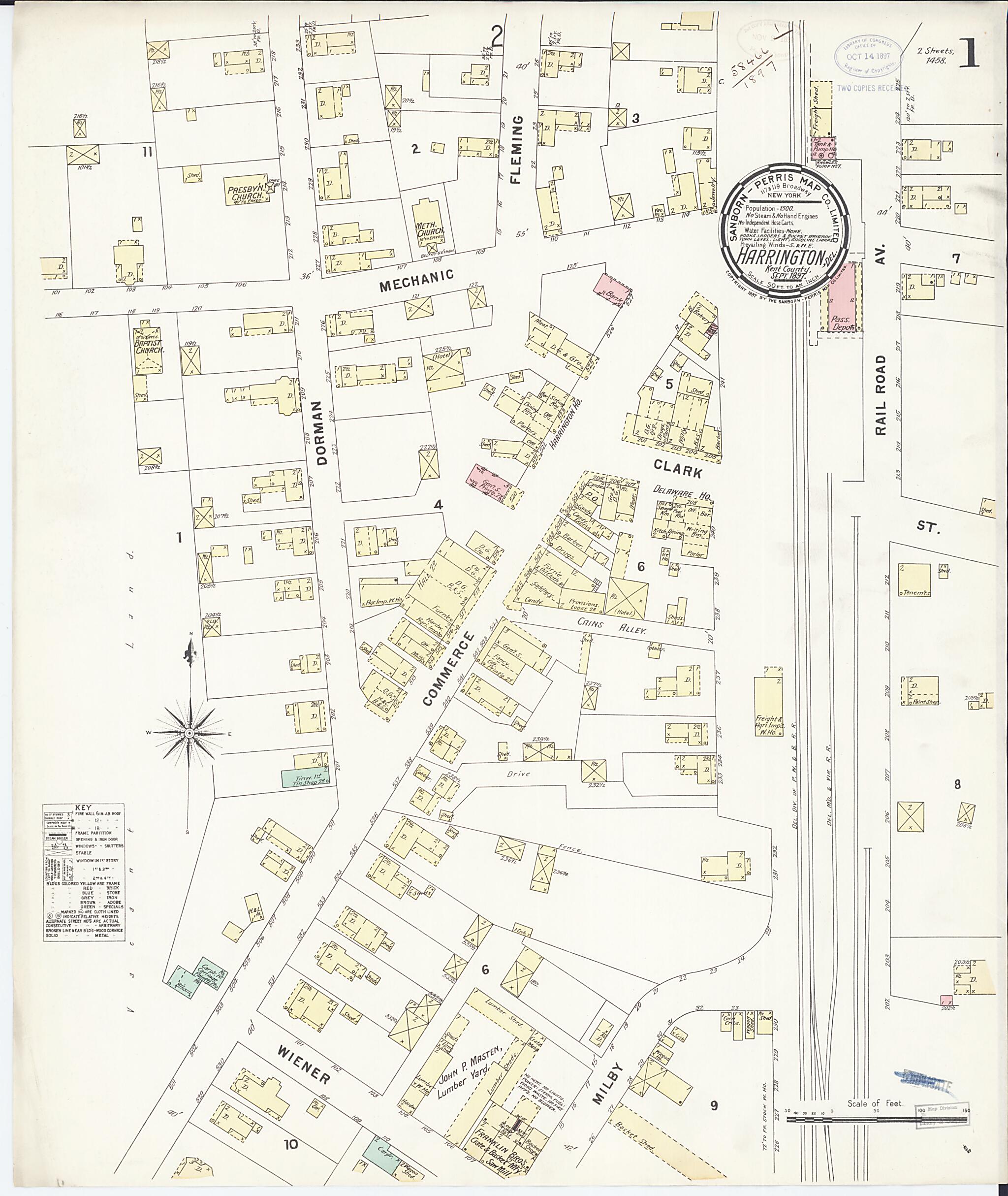 This old map of Harrington, Kent County, Delaware was created by Sanborn Map Company in 1897