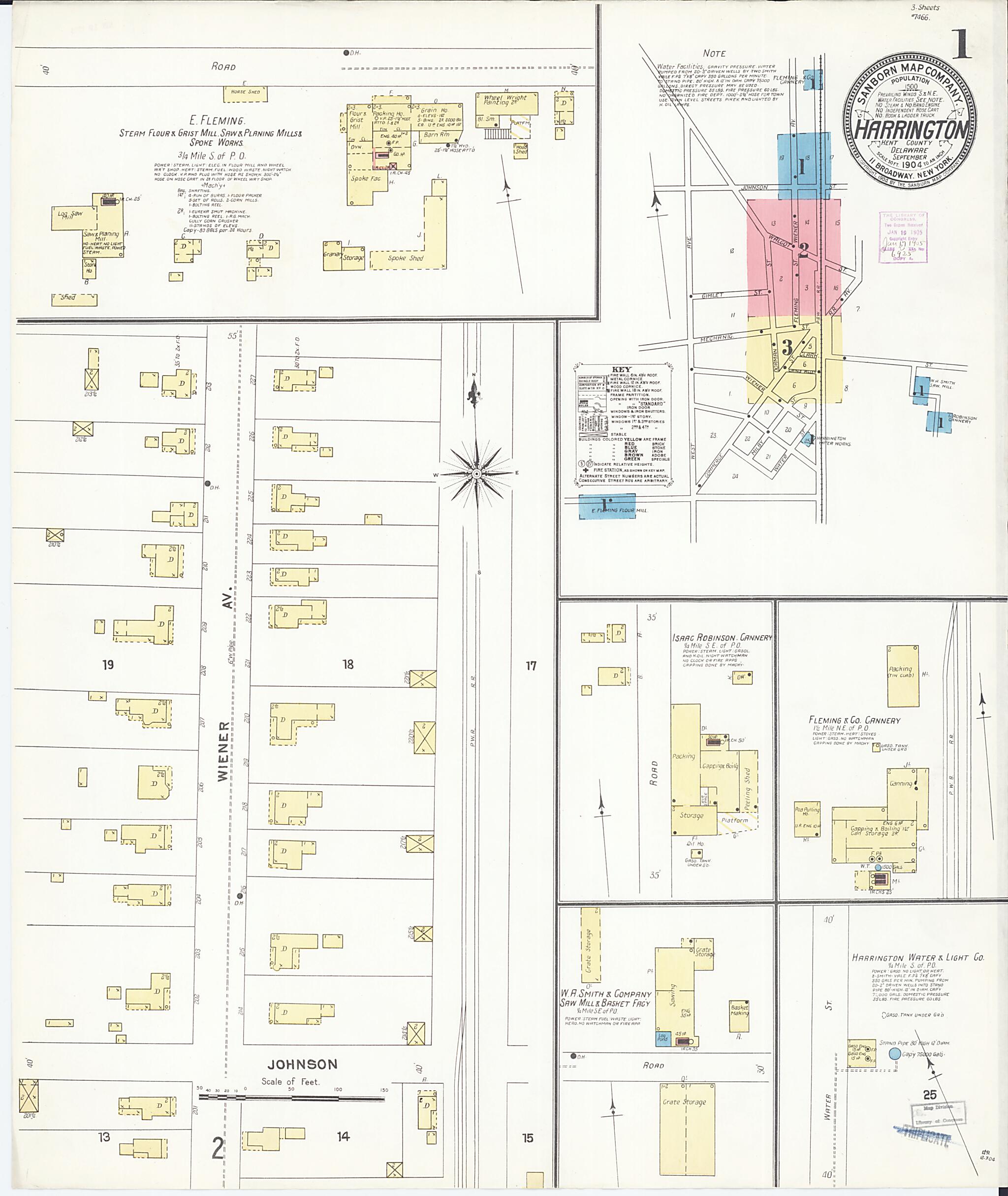 This old map of Harrington, Kent County, Delaware was created by Sanborn Map Company in 1904