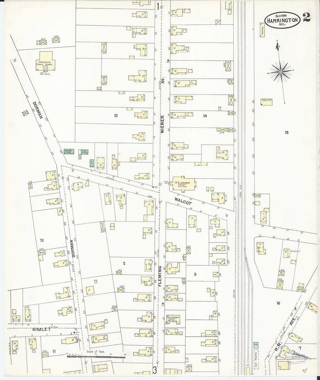 This old map of Harrington, Kent County, Delaware was created by Sanborn Map Company in 1904