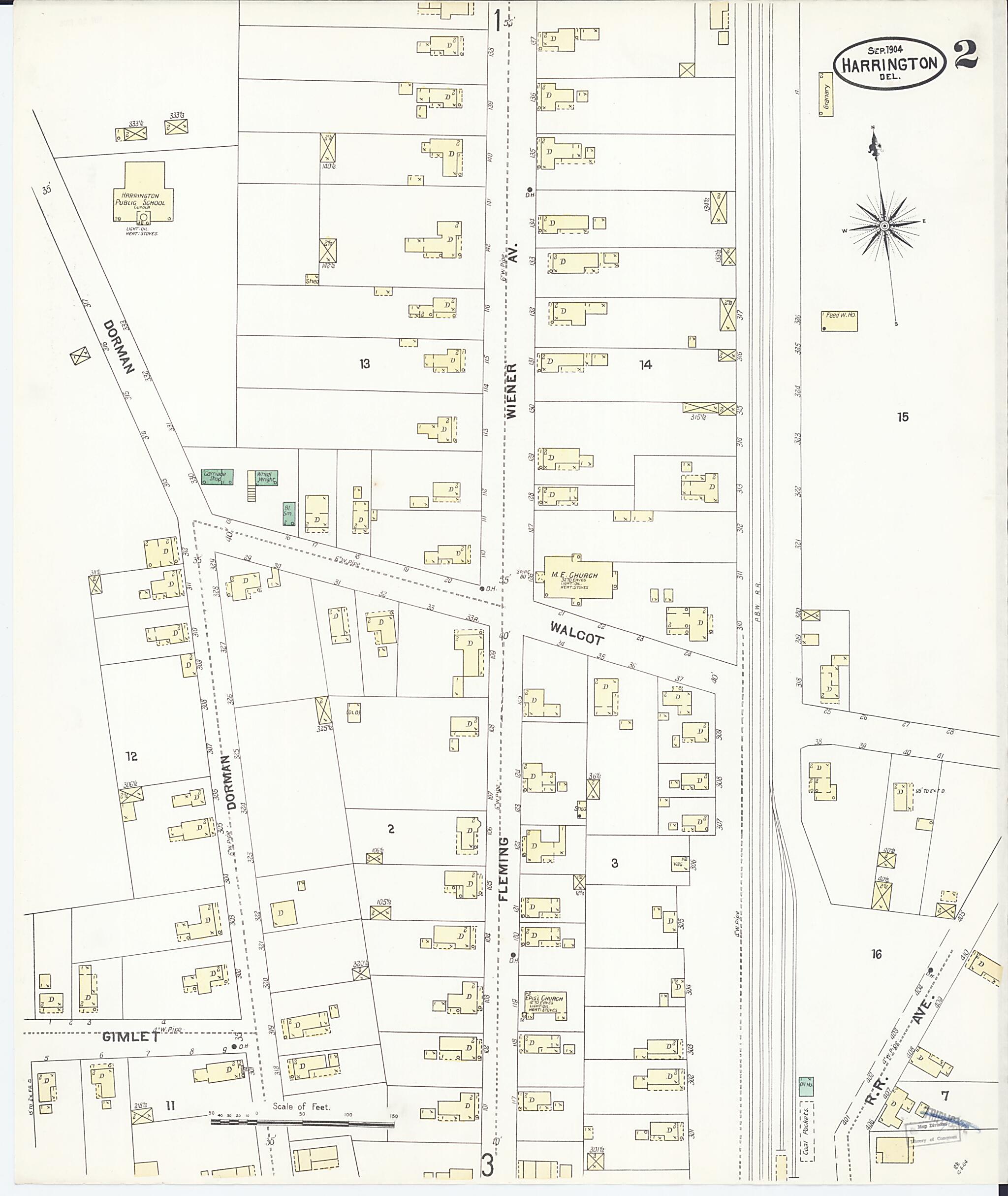 This old map of Harrington, Kent County, Delaware was created by Sanborn Map Company in 1904