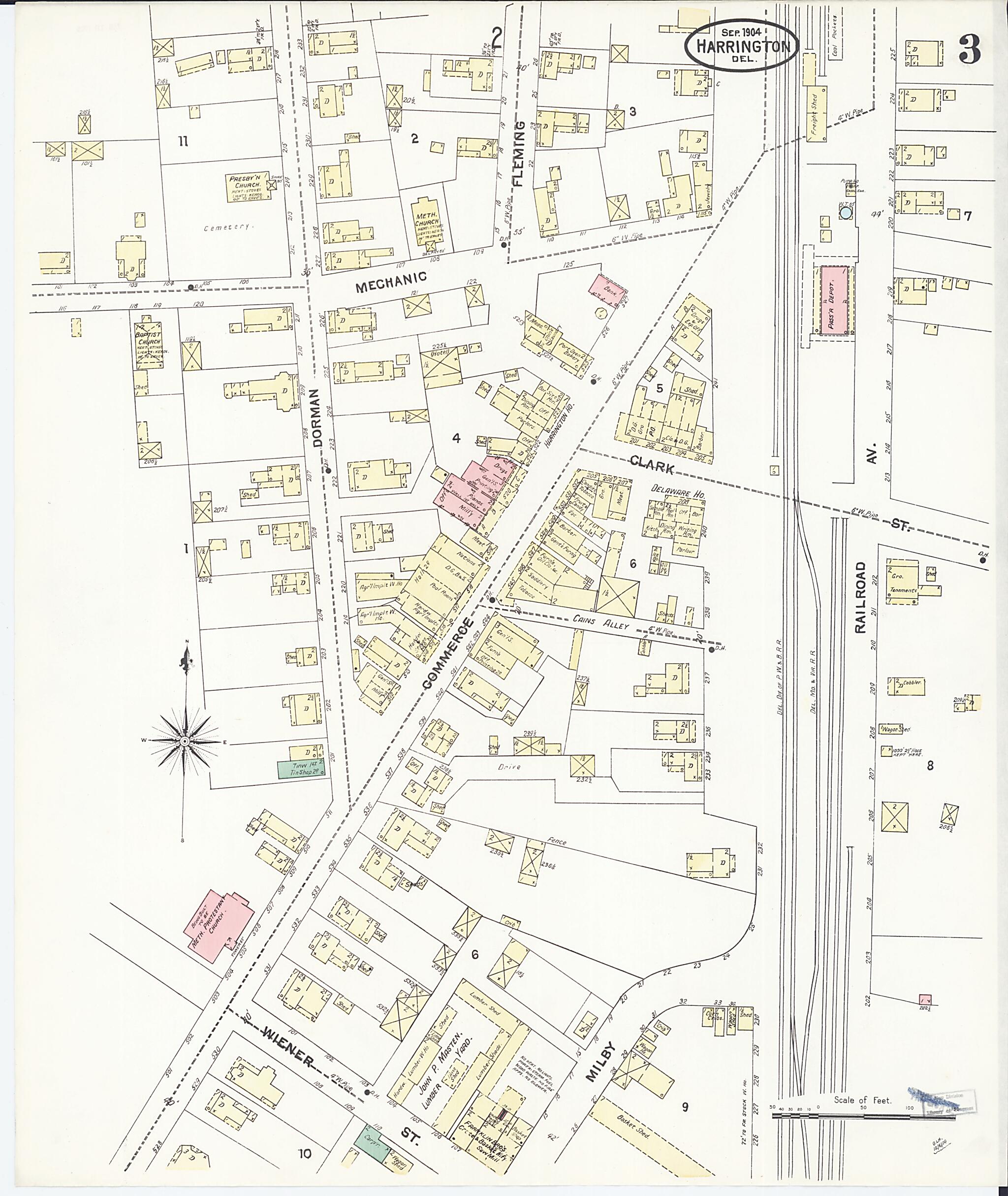 This old map of Harrington, Kent County, Delaware was created by Sanborn Map Company in 1904