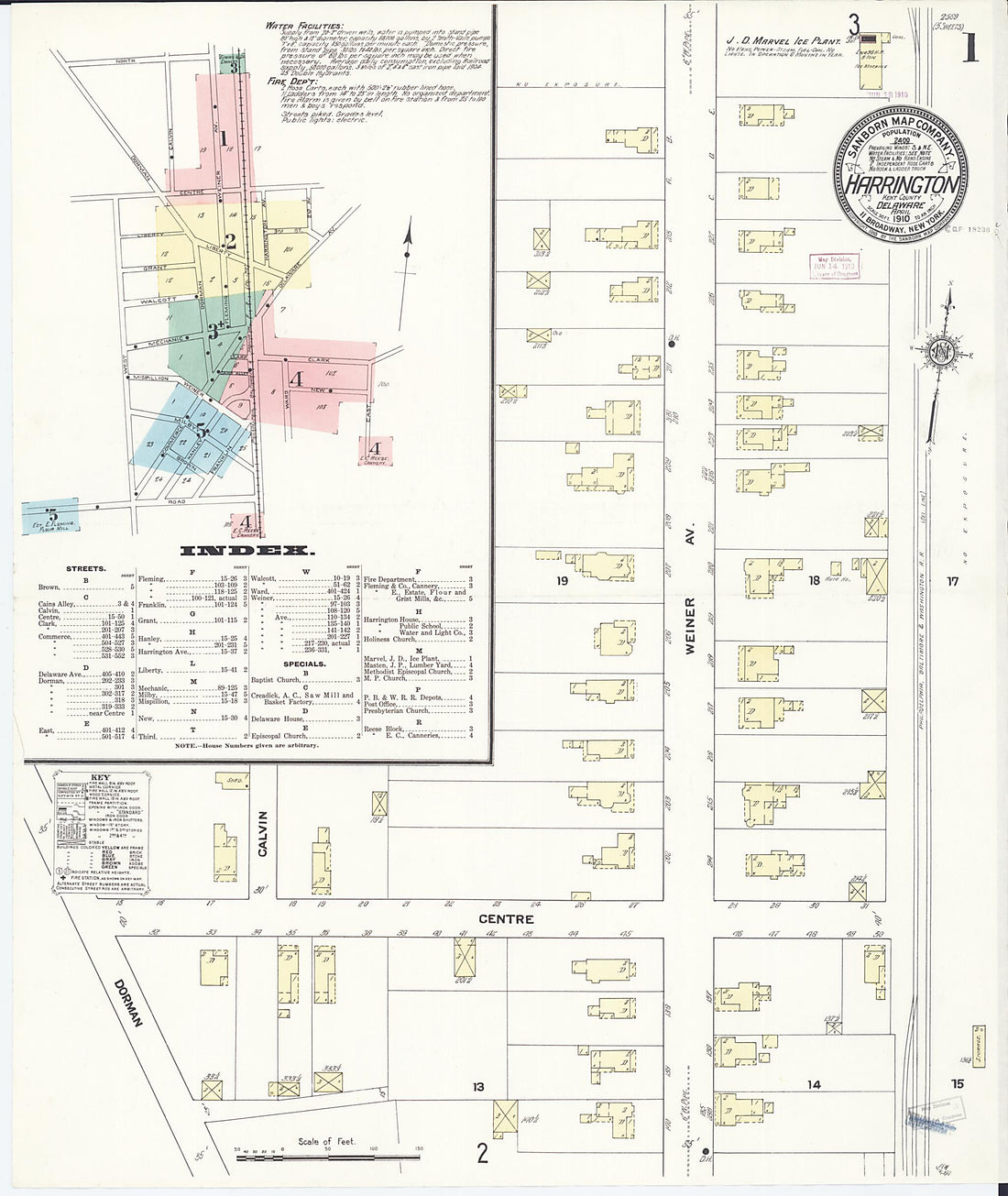 This old map of Harrington, Kent County, Delaware was created by Sanborn Map Company in 1910