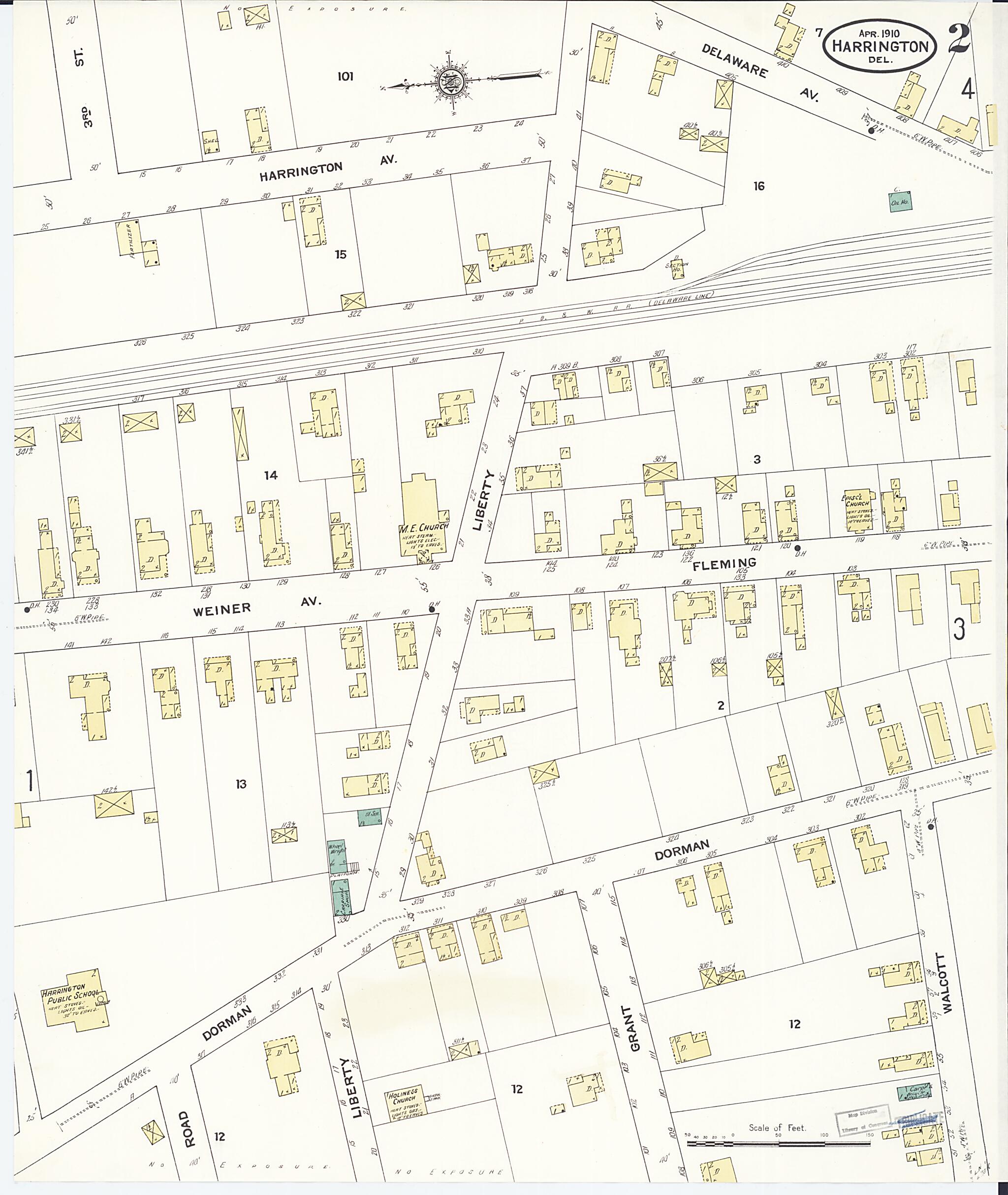 This old map of Harrington, Kent County, Delaware was created by Sanborn Map Company in 1910