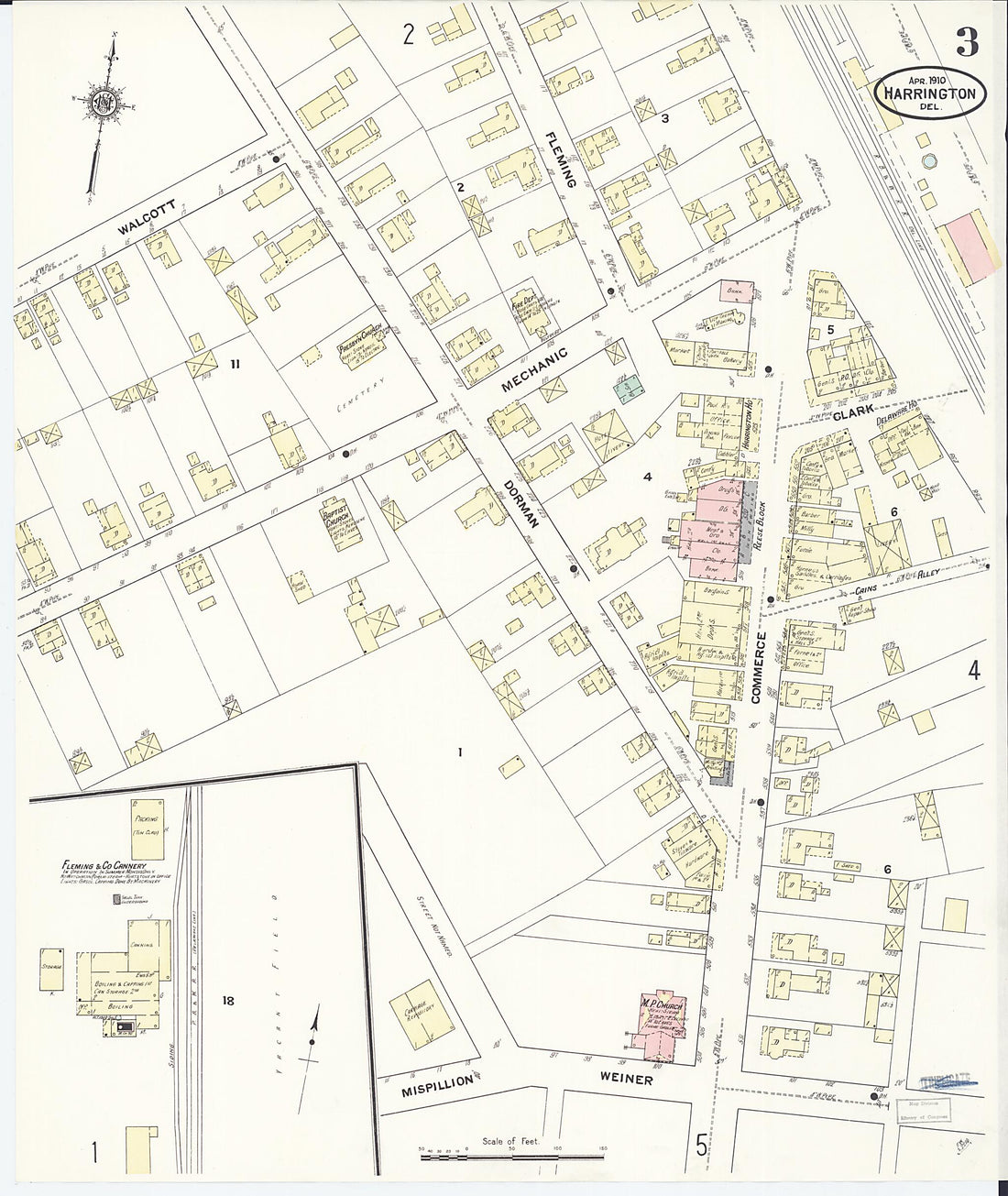 This old map of Harrington, Kent County, Delaware was created by Sanborn Map Company in 1910