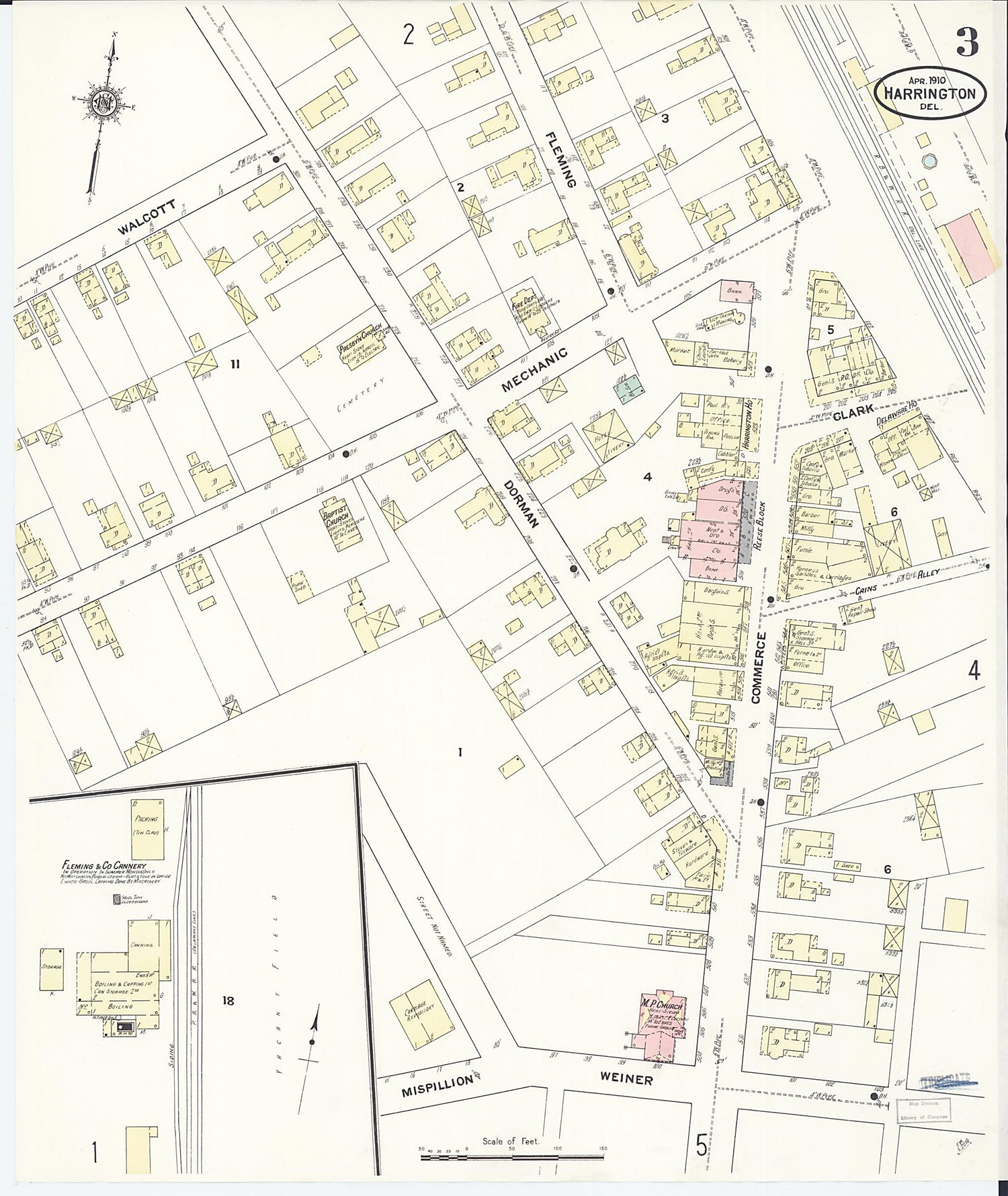 This old map of Harrington, Kent County, Delaware was created by Sanborn Map Company in 1910