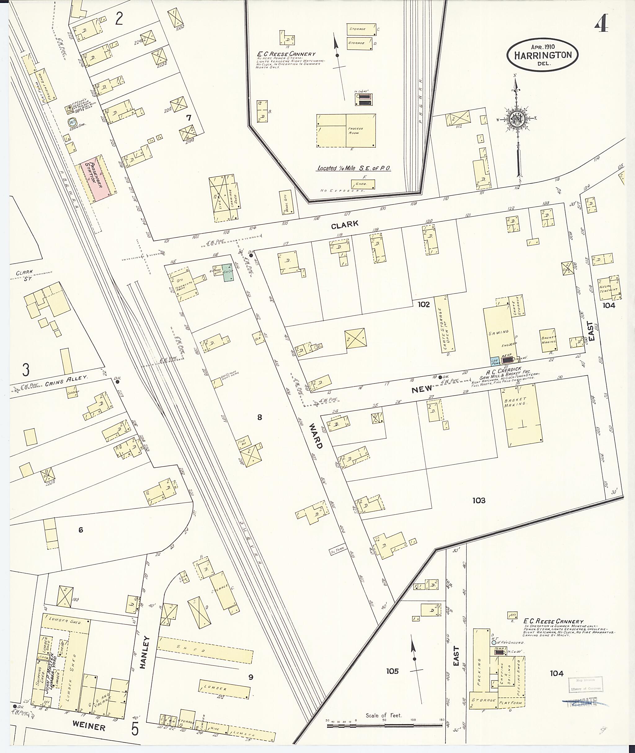 This old map of Harrington, Kent County, Delaware was created by Sanborn Map Company in 1910