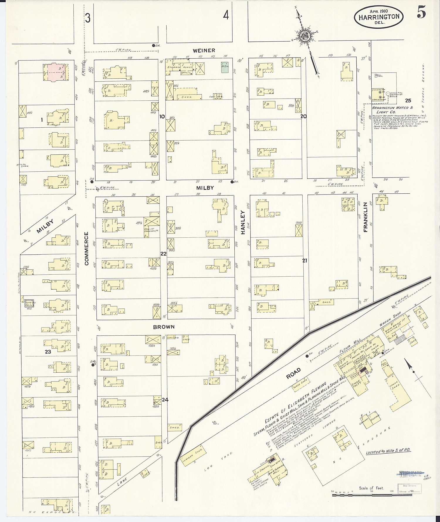 This old map of Harrington, Kent County, Delaware was created by Sanborn Map Company in 1910