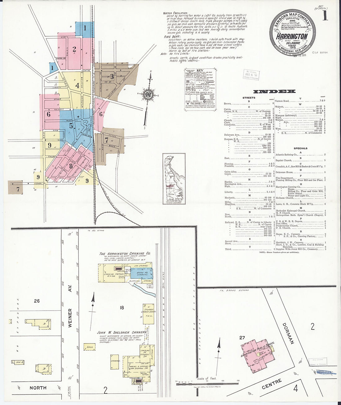 This old map of Harrington, Kent County, Delaware was created by Sanborn Map Company in 1919