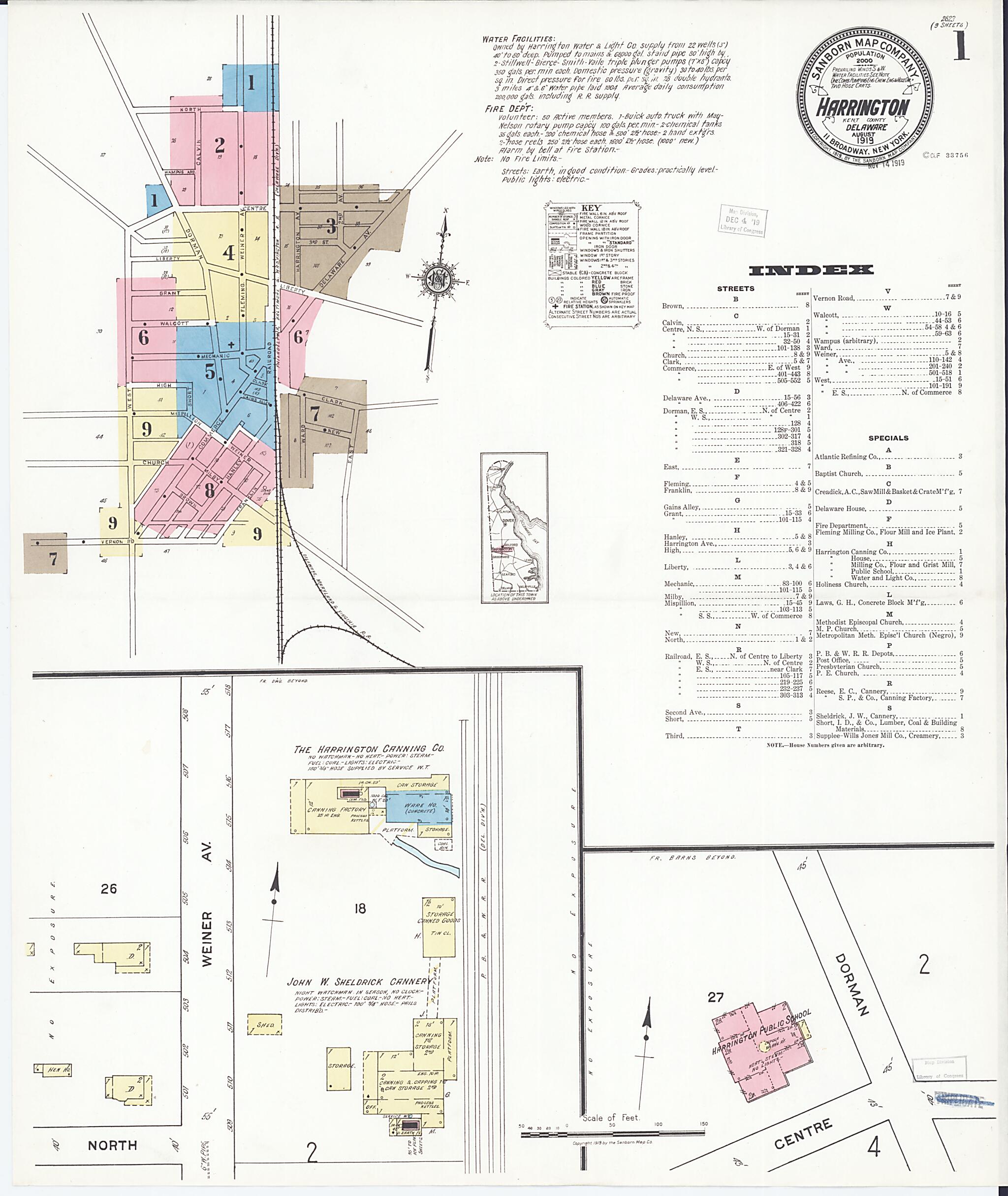 This old map of Harrington, Kent County, Delaware was created by Sanborn Map Company in 1919