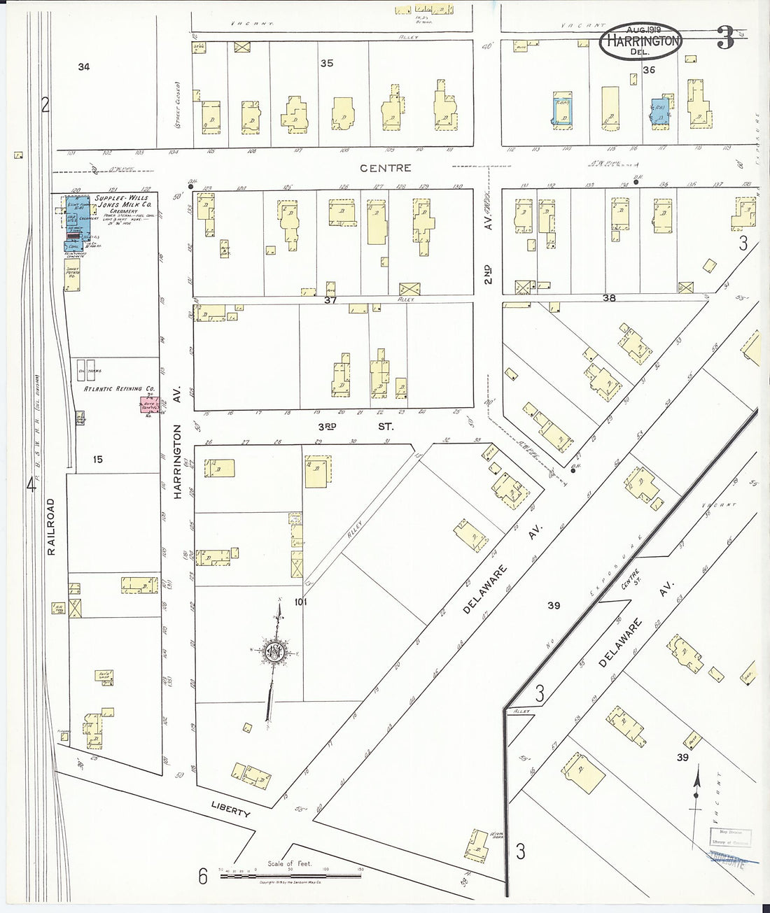 This old map of Harrington, Kent County, Delaware was created by Sanborn Map Company in 1919