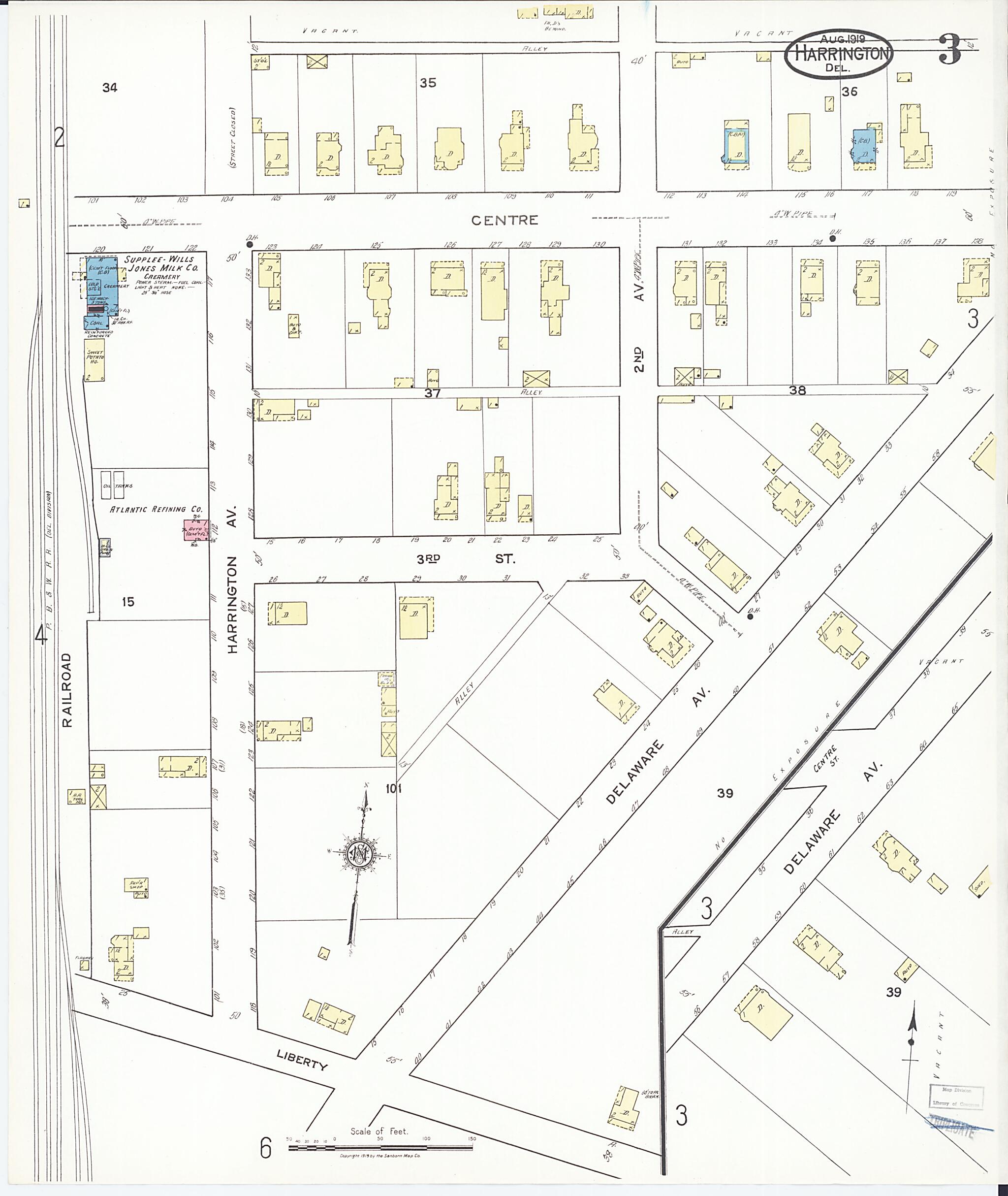 This old map of Harrington, Kent County, Delaware was created by Sanborn Map Company in 1919