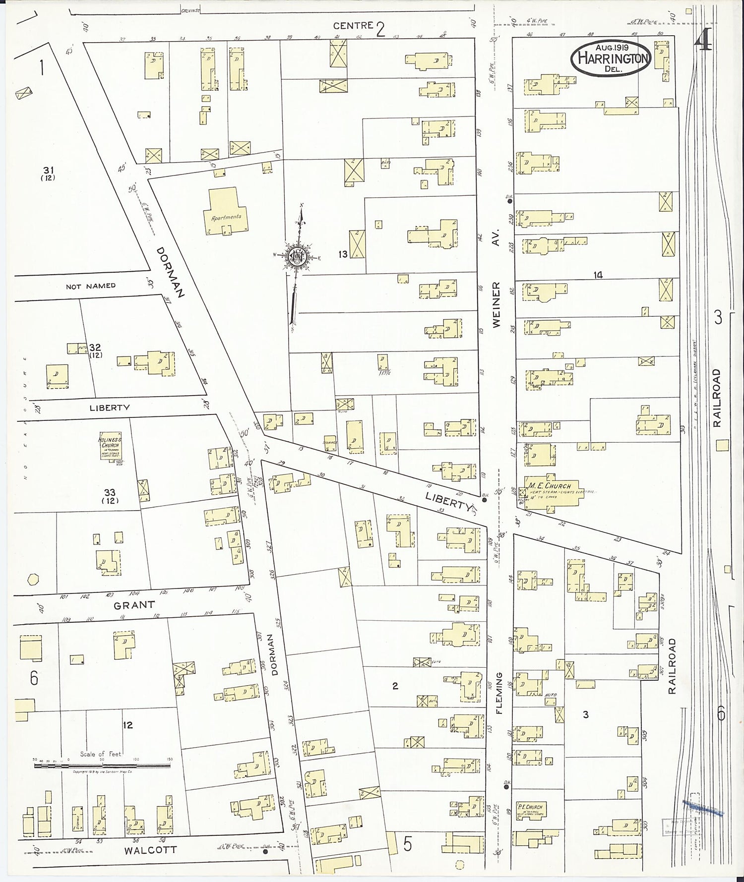 This old map of Harrington, Kent County, Delaware was created by Sanborn Map Company in 1919