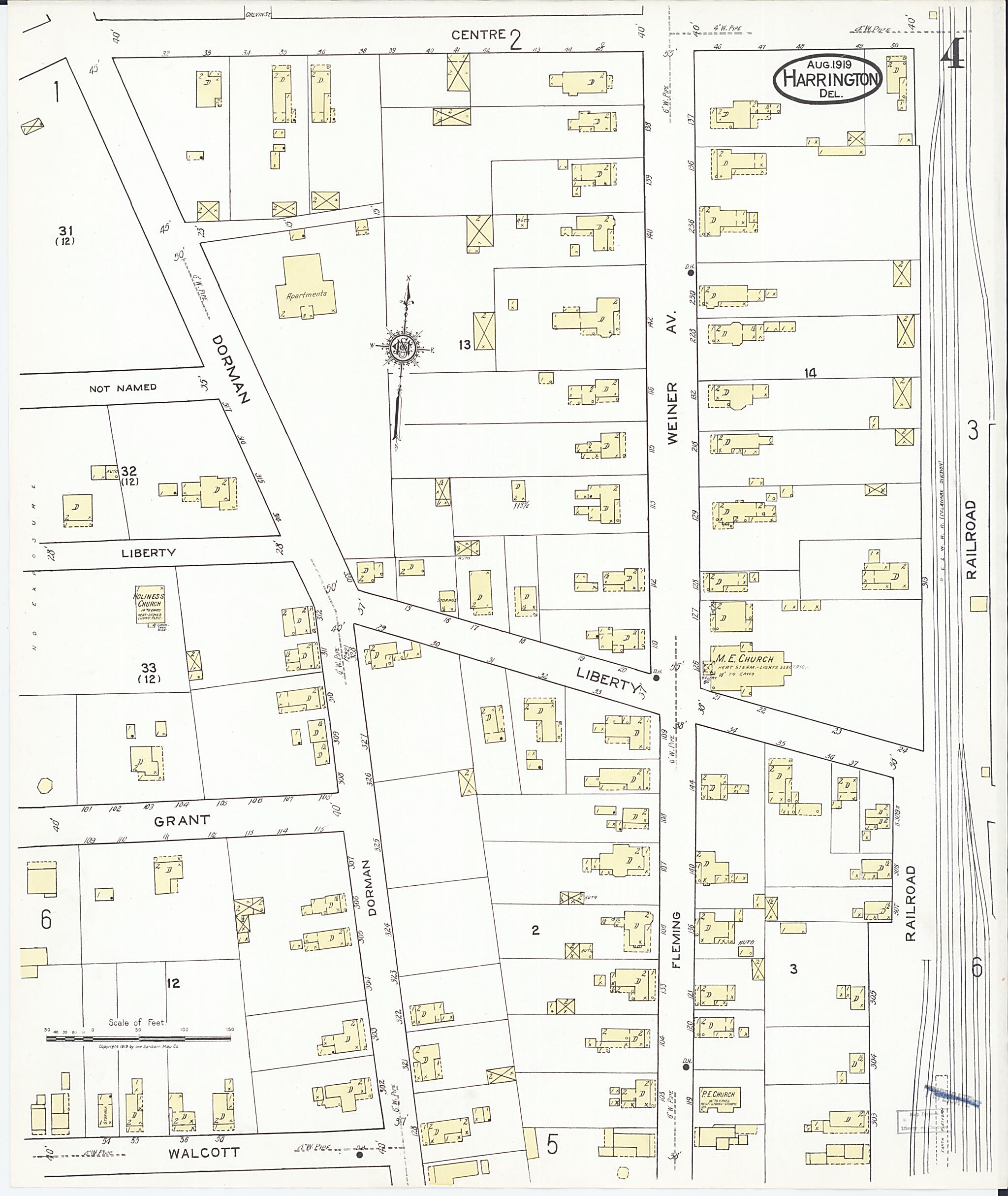 This old map of Harrington, Kent County, Delaware was created by Sanborn Map Company in 1919