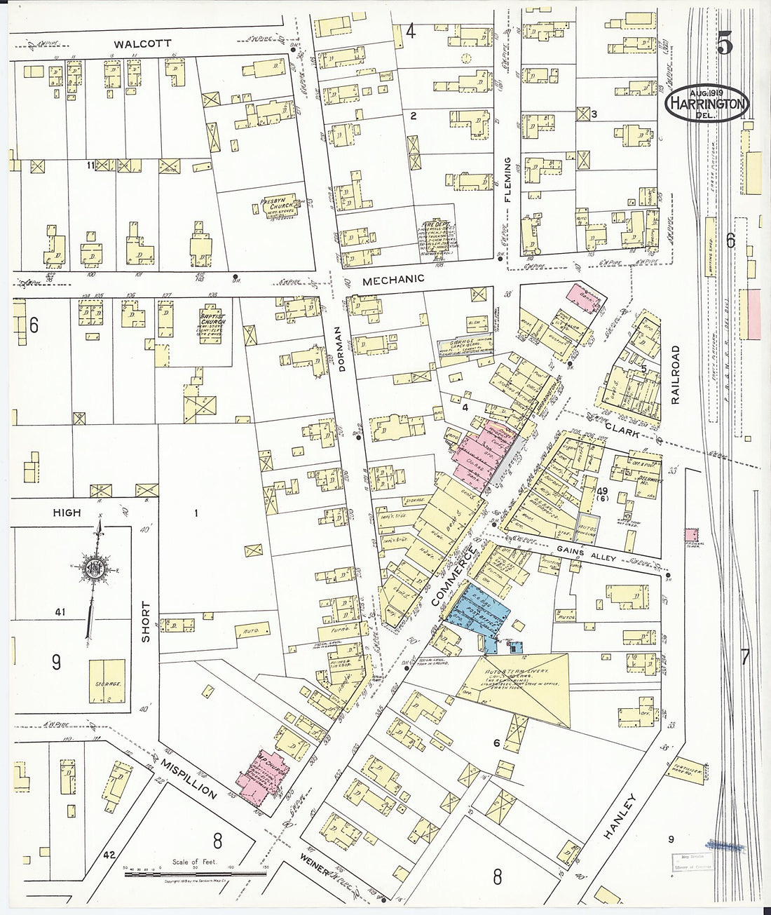 This old map of Harrington, Kent County, Delaware was created by Sanborn Map Company in 1919