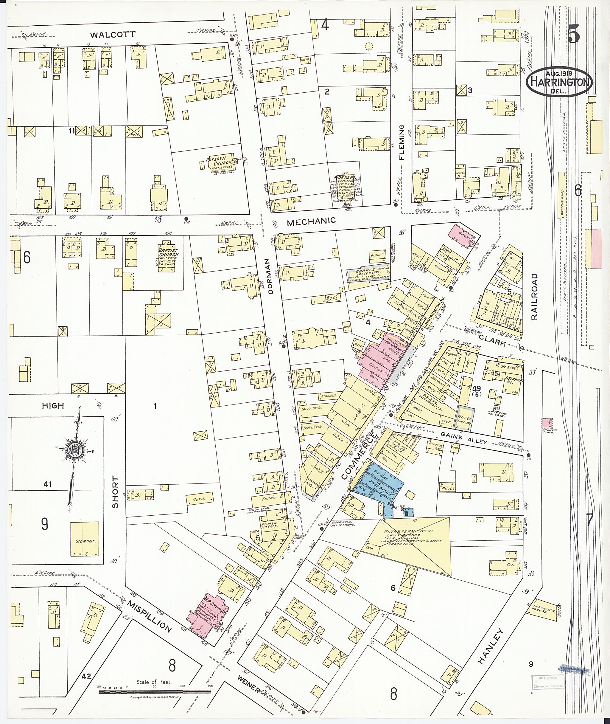 This old map of Harrington, Kent County, Delaware was created by Sanborn Map Company in 1919