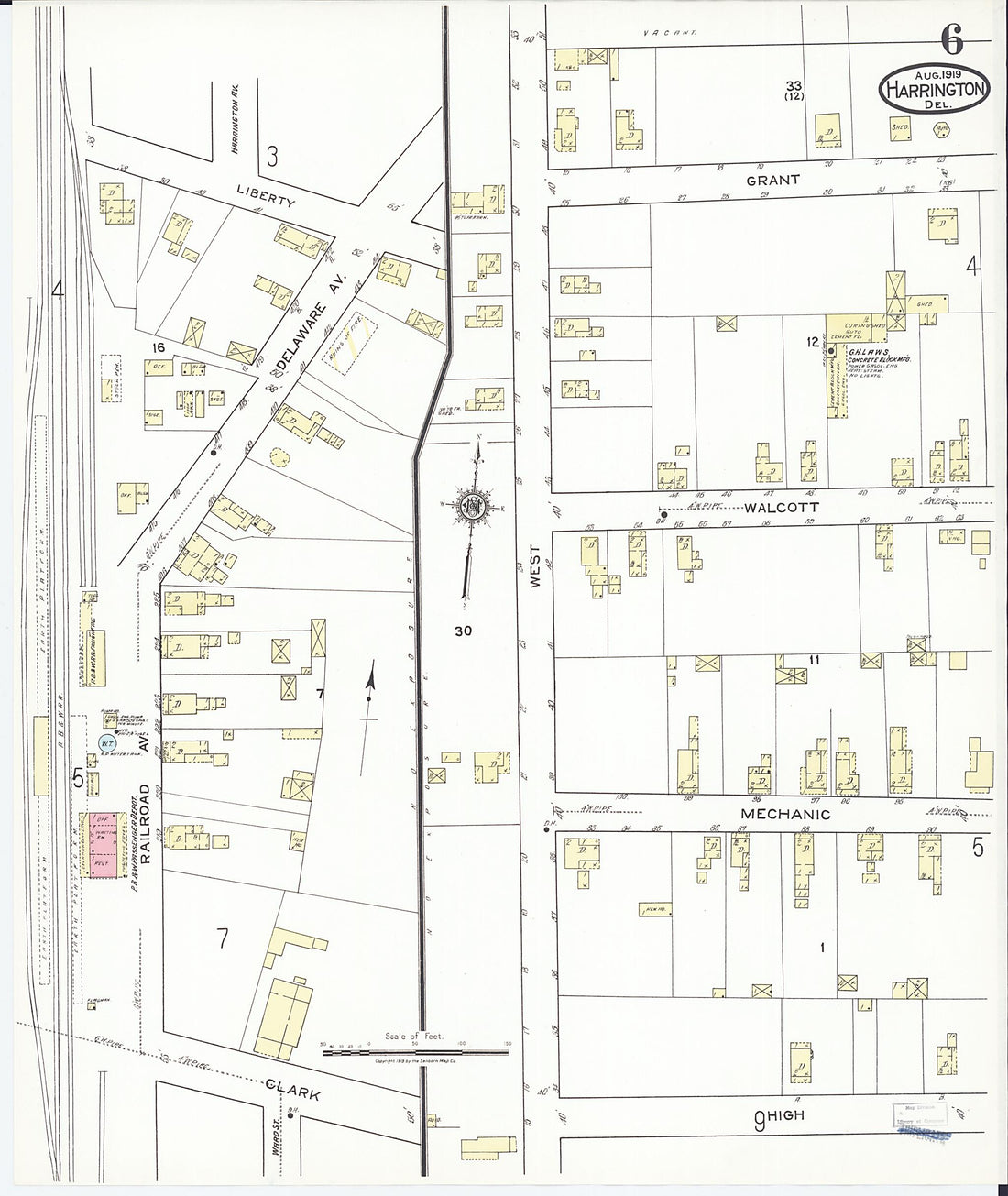 This old map of Harrington, Kent County, Delaware was created by Sanborn Map Company in 1919