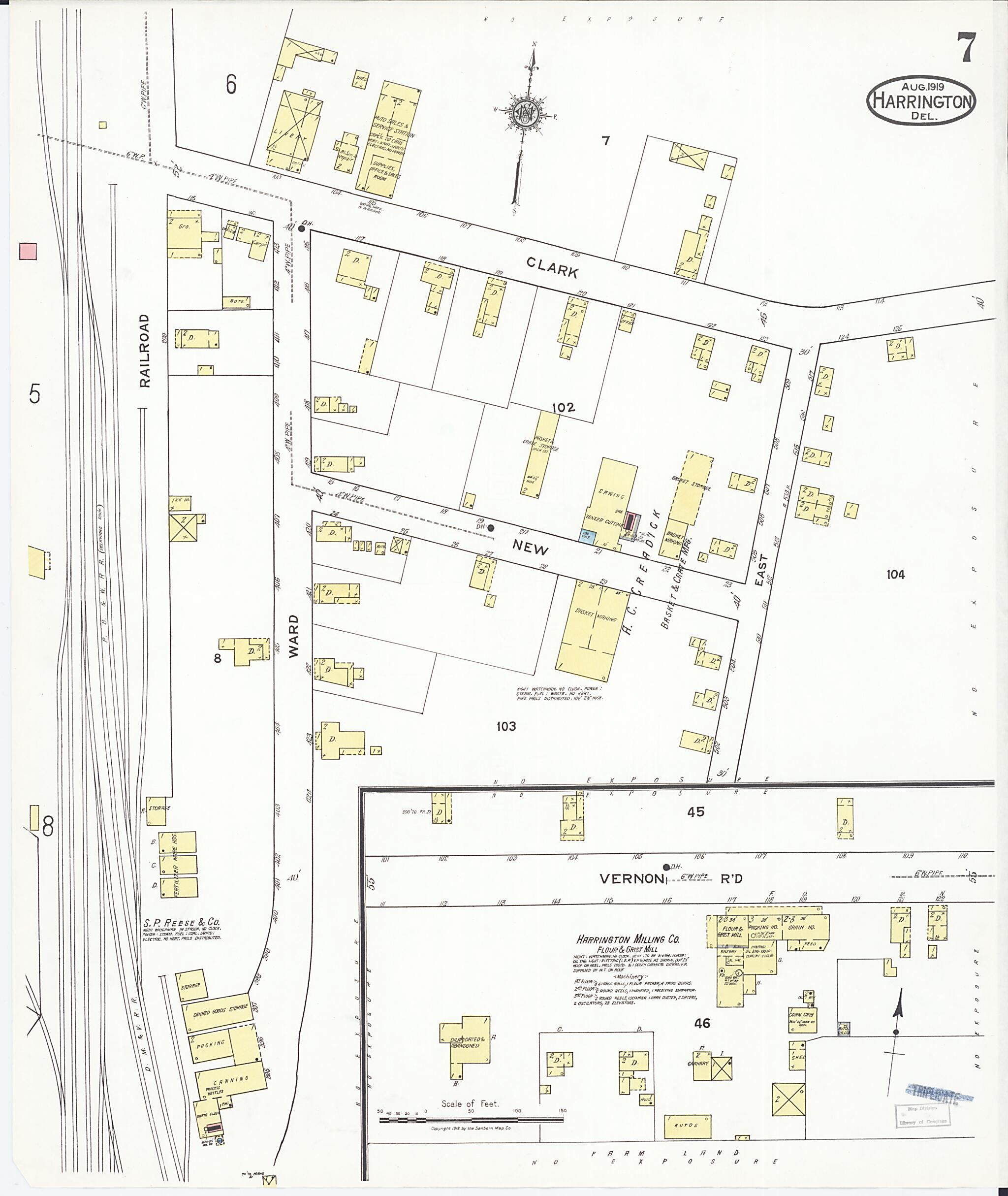 This old map of Harrington, Kent County, Delaware was created by Sanborn Map Company in 1919